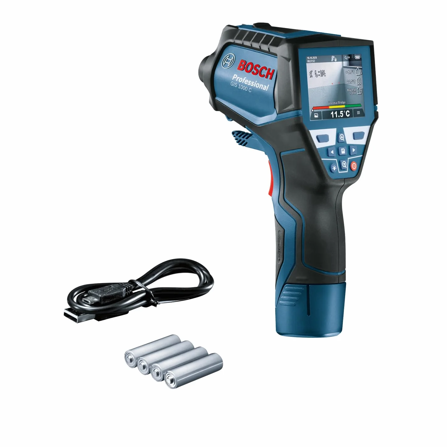 Bosch Professional Termometr na podczerwień GIS 1000 C (funkcja aplikacji, zakres temperatury: –40°C do 1000°C, 4 baterie AA, opakowanie kartonowe)