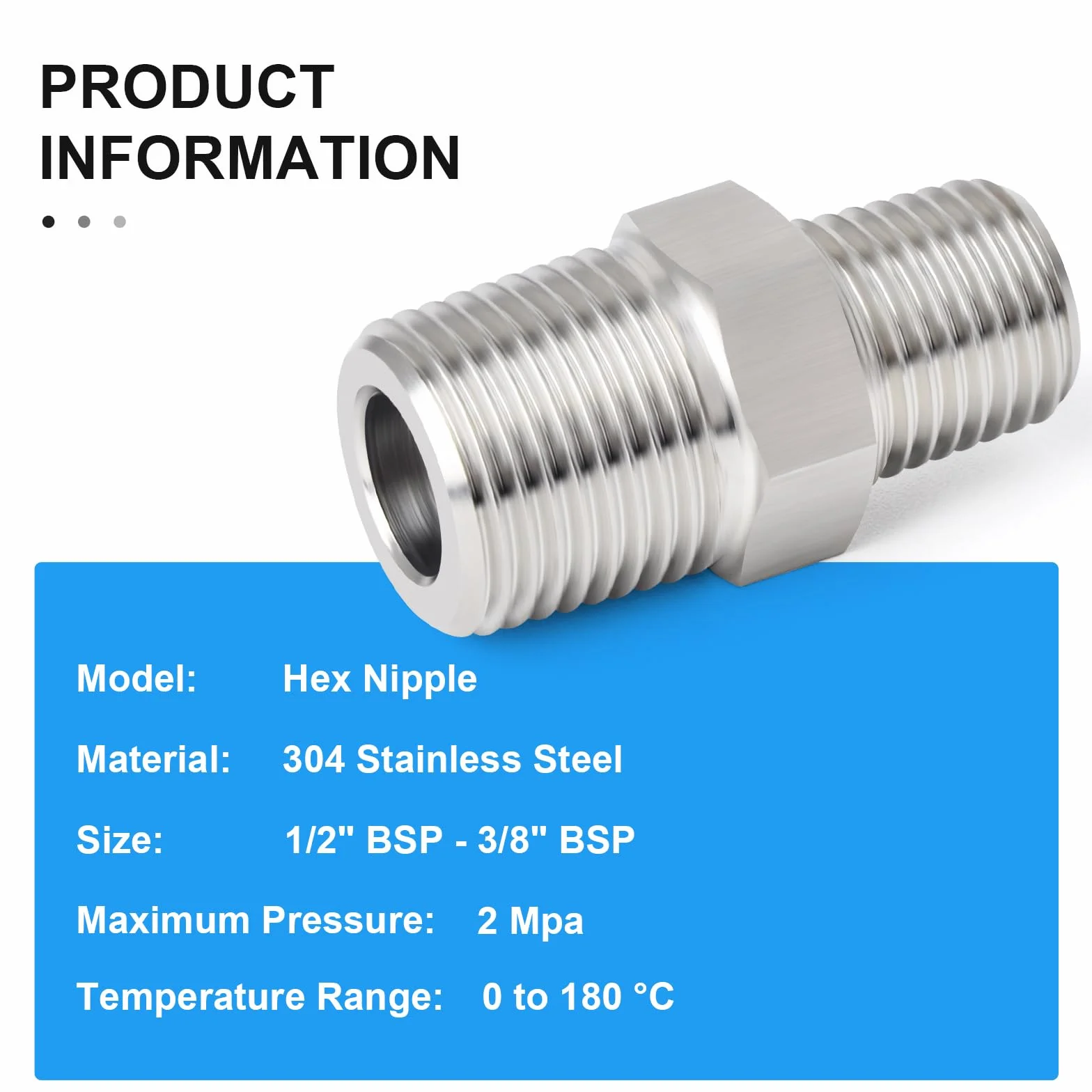 Reduktor sześciokątny 1/2" x 3/8" BSP męski ze stali nierdzewnej 304, 5 sztuk