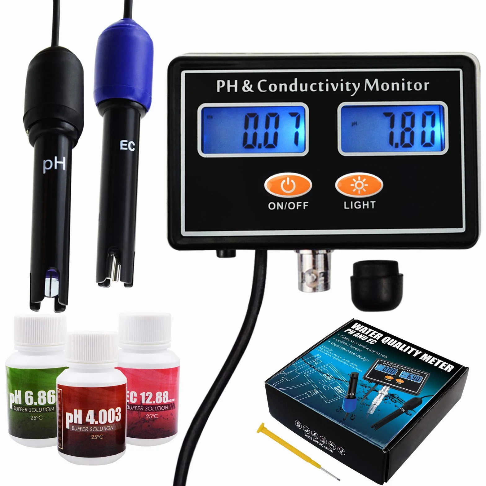 PH/EC miernik przewodności z kontrolerem jakości wody ATC 0,0 – 14,0 pH / 0~19,99 ms/cm akwarium, narzędzie do hydroponiki