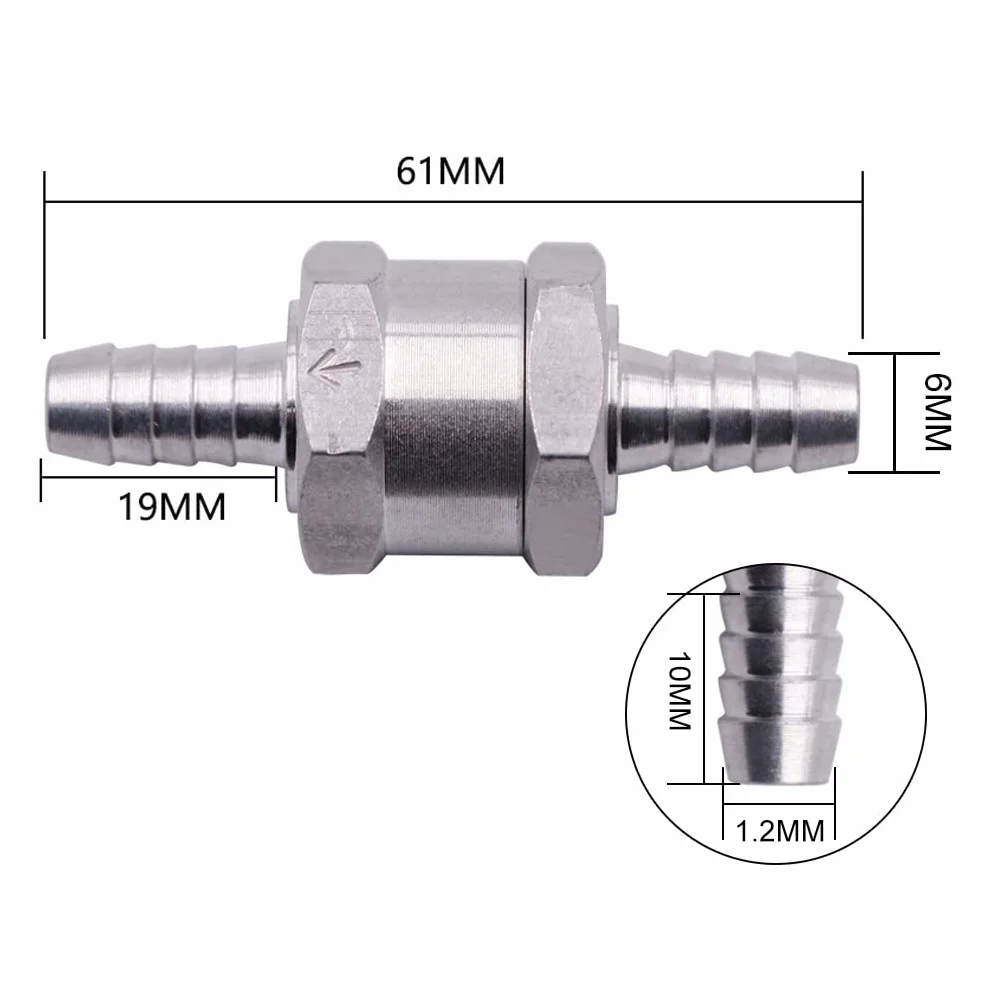 Tokaneit Zawór zwrotny do paliwa 6 mm aluminiowy z klamrą sprężynową 8 mm 2 sztuki