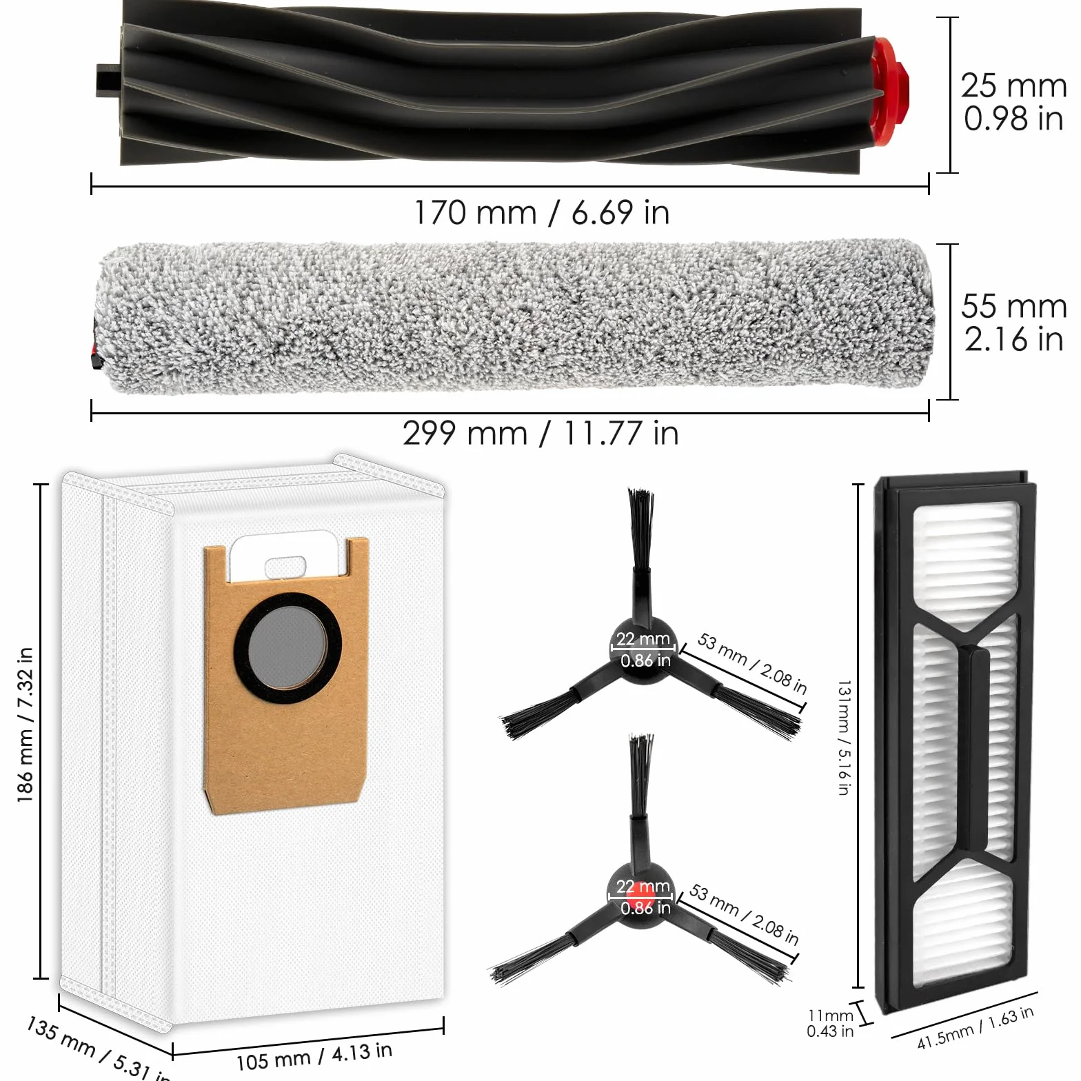 (20 sztuk) Omni S1 Pro części zastępcze kompatybilne z eufy Omni S1 Pro Robot Cleankus, zestaw akcesoriów, 2 gumowe szczotki wałkowe, 2 mopy wałkowe, 6 bocznych szczotek, 5 torb na kurz, 5 filtrów