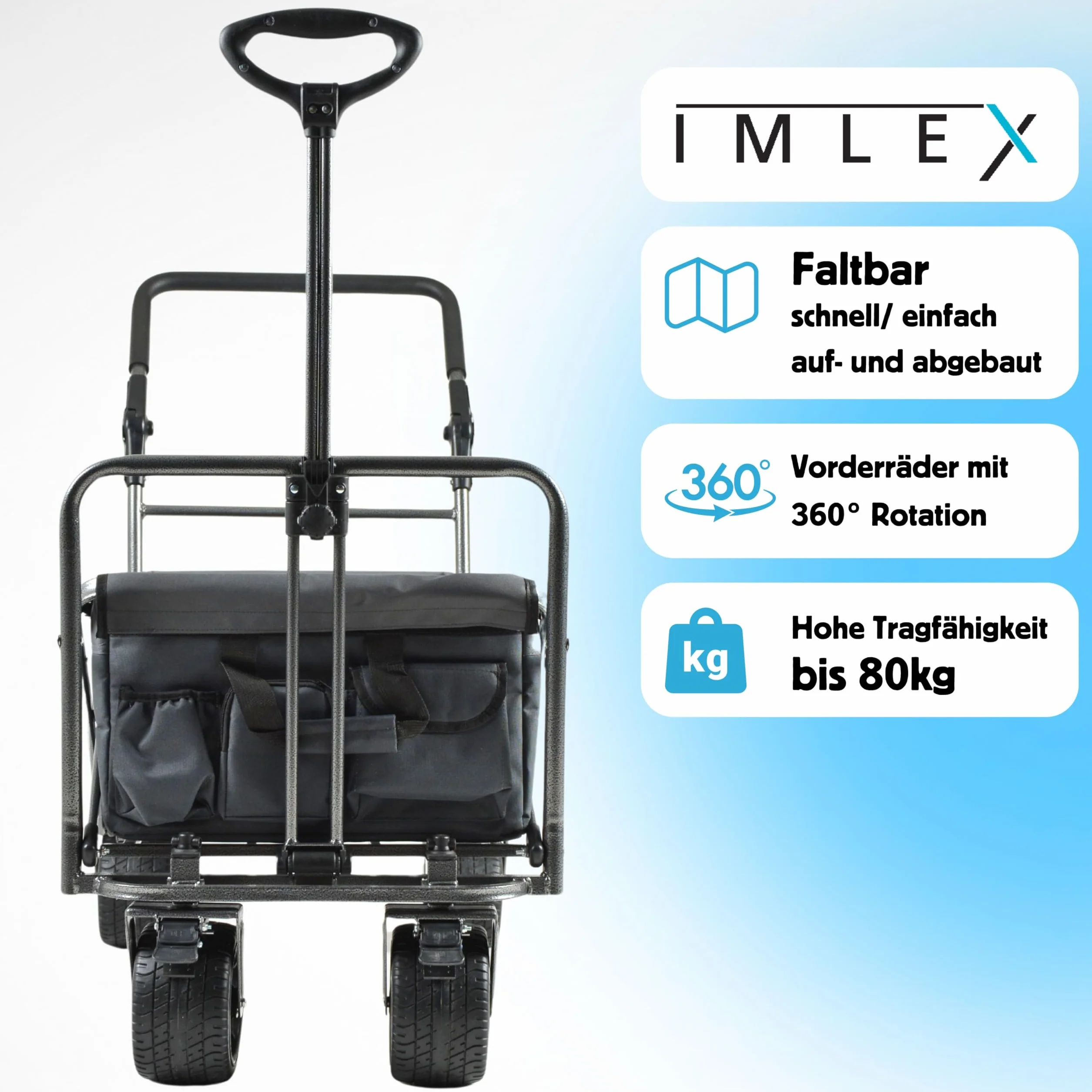 IMLEX IM-4275 składany wózek transportowy z uchwytem przesuwnym szary