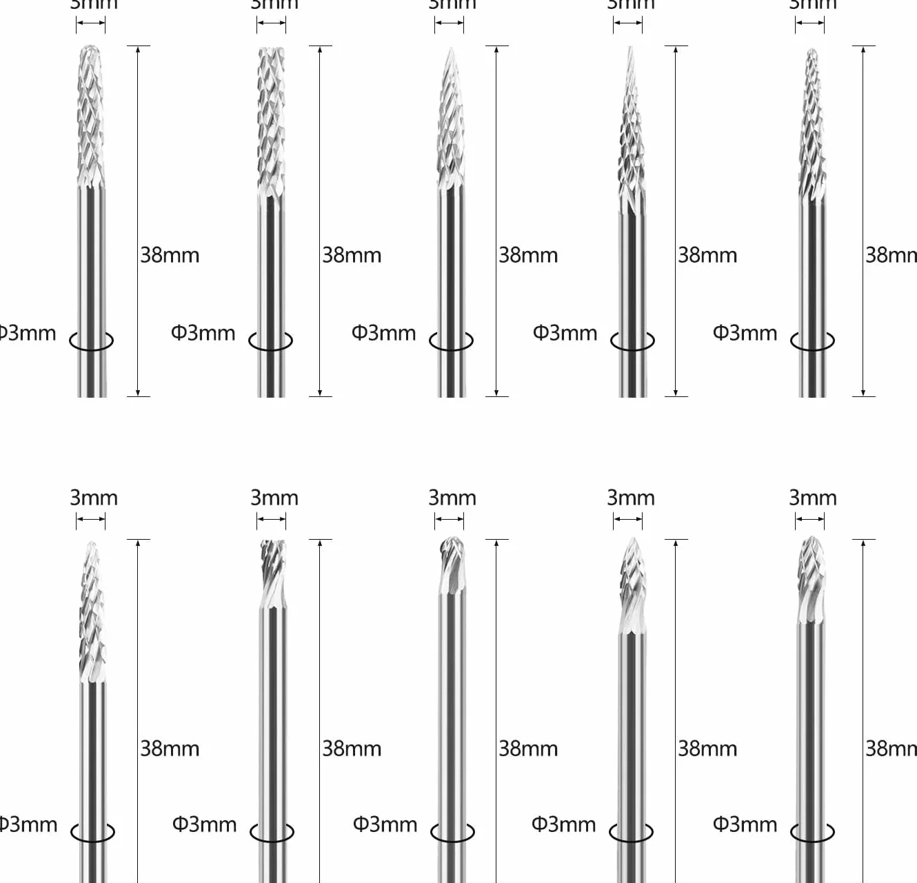 Frez obrotowy SPTA 20 szt., frez z węglika wolframu, stal obrotowa, diamentowe, narzędzie obrotowe z prętem 1/8 cala (3 mm), do samodzielnego wykonania stolarki, rzeźbienia, grawerowania, wiercenia w