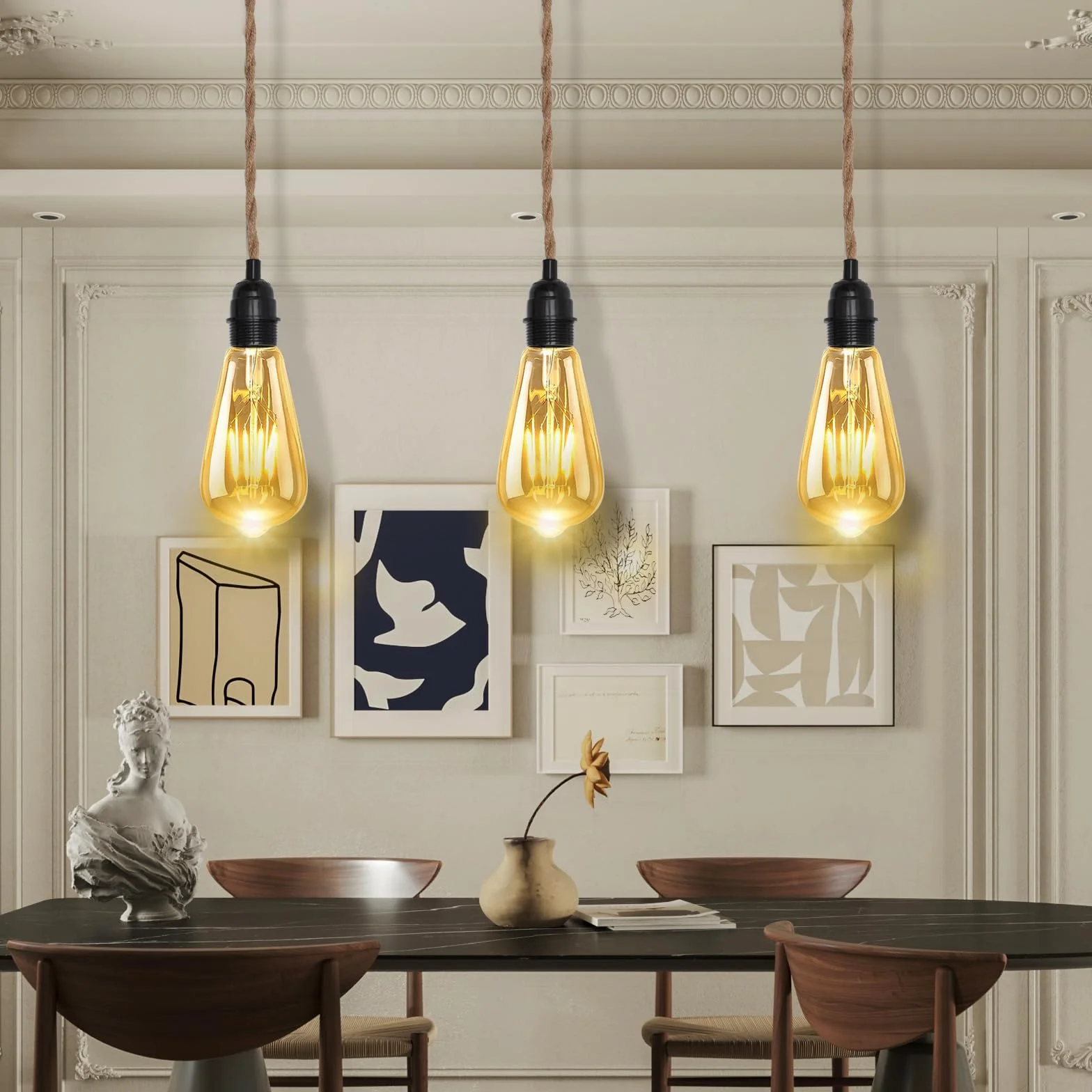 LOANLIUT oprawa lampy E27 z kablem 4,5 m, z woreczkiem śrubowym i hakiem bakelitowym, oprawa lampy z liny konopnej w stylu vintage z kablem i wtyczką, DIY oprawa E27 do salonu, kuchni, baru, odporna