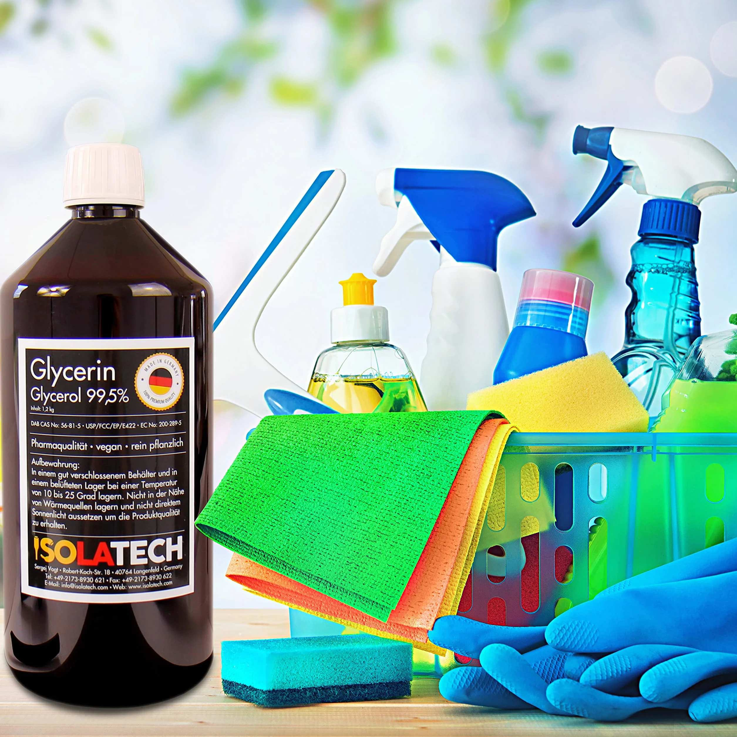 ISOLATECH Gliceryna 99,5% 10 l, jakość farmaceutyczna made in Germany, mierzona w 99,98% czysto roślinna, gliceryna, glicerol w płynie z płynem SABEU Fluxx AH23/51 HF kurek przelewowy DIN 51 10 l