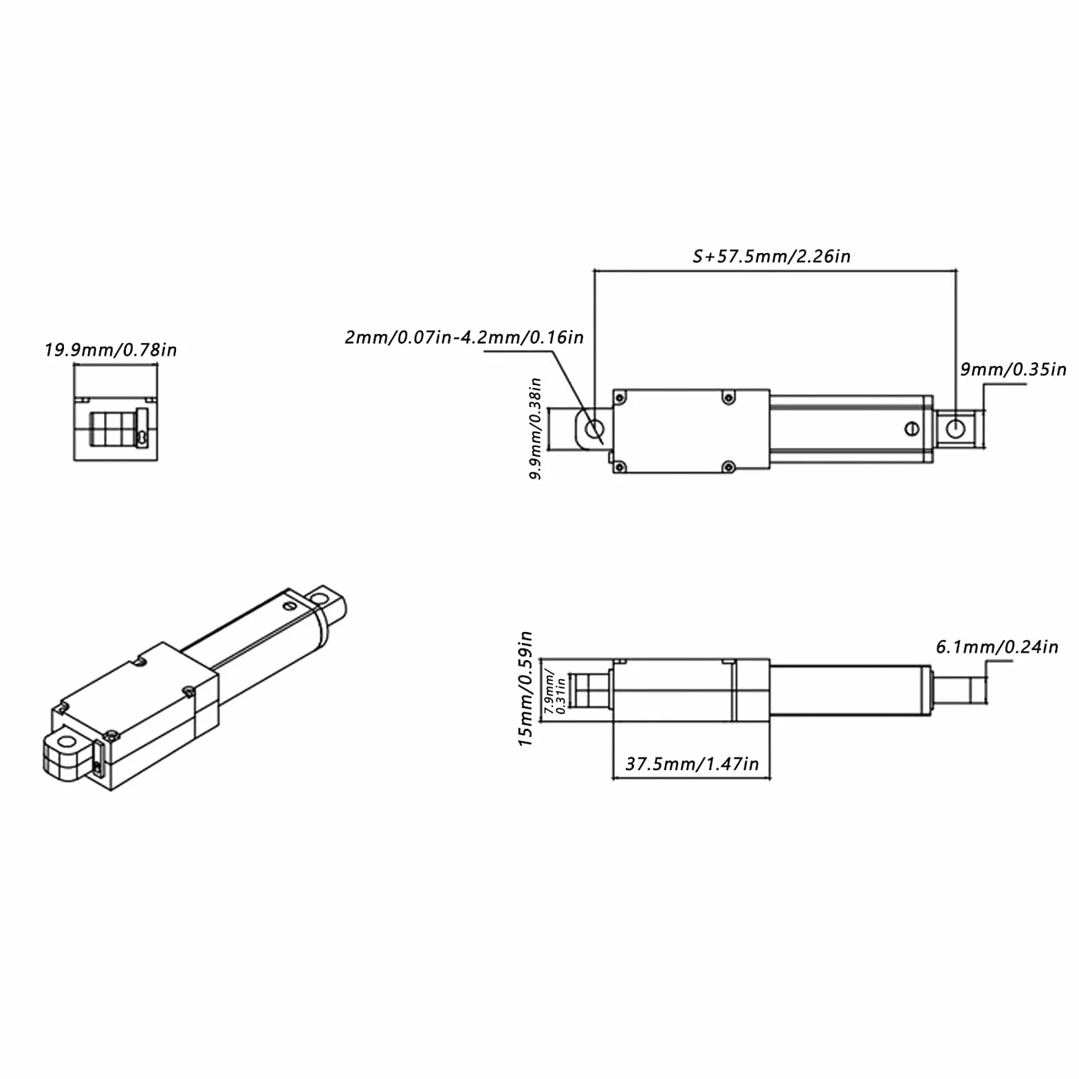 Elektryczny Siłownik Liniowy Mini 30mm Skok DC 12V Wodoodporny 150N