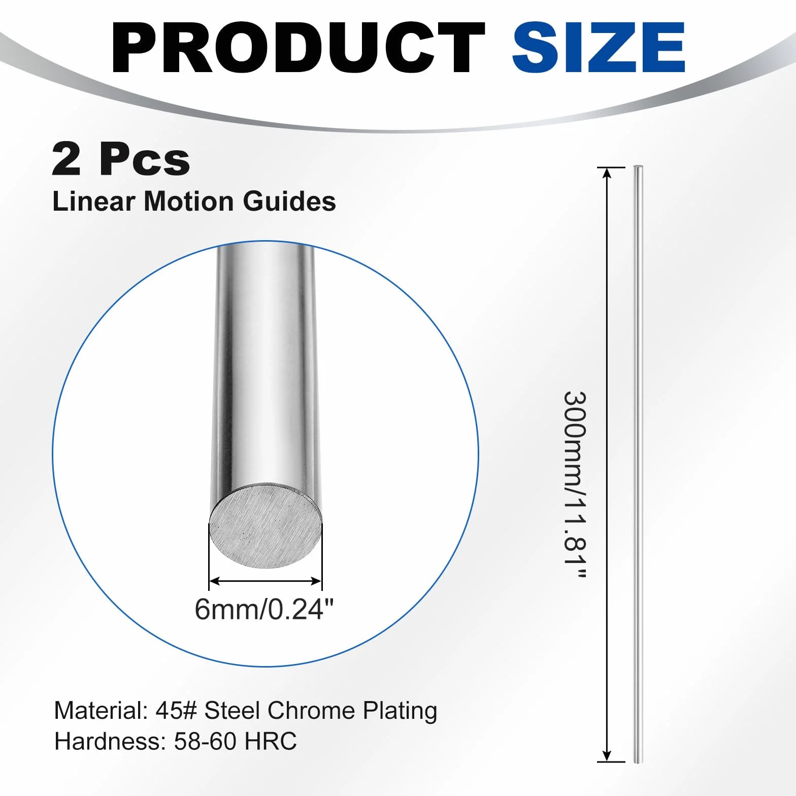 QUARKZMAN Liniowe pręty ruchu 6 mm x 300 mm chromowane stalowe prowadnice do CNC