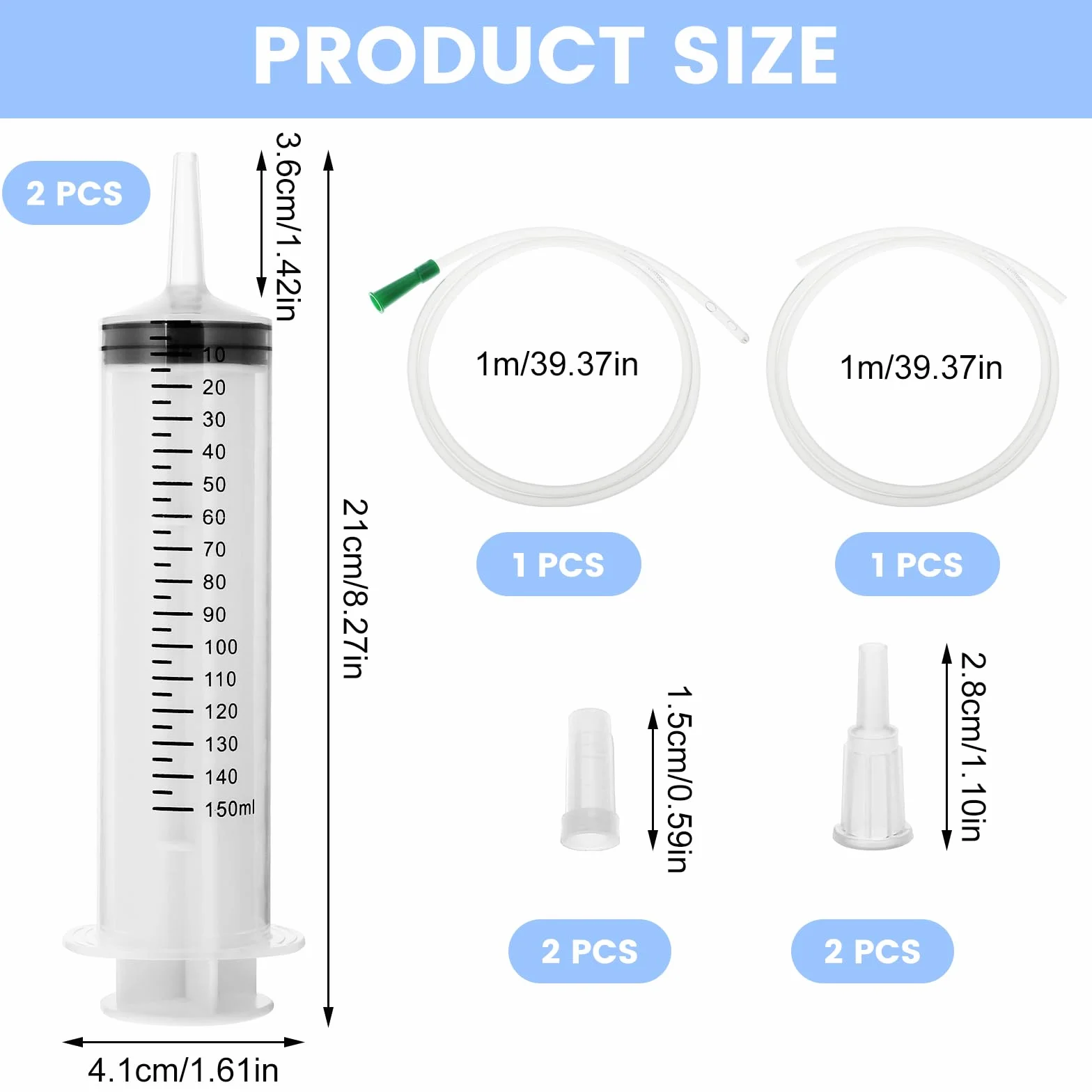 150 ml strzykawka wielokrotnego użytku, 2 strzykawki do oleju, strzykawki z tworzywa sztucznego, z tworzywa sztucznego PCW, strzykawki z cewnikiem, strzykawki do pomiaru płynu, strzykawki bez igły do