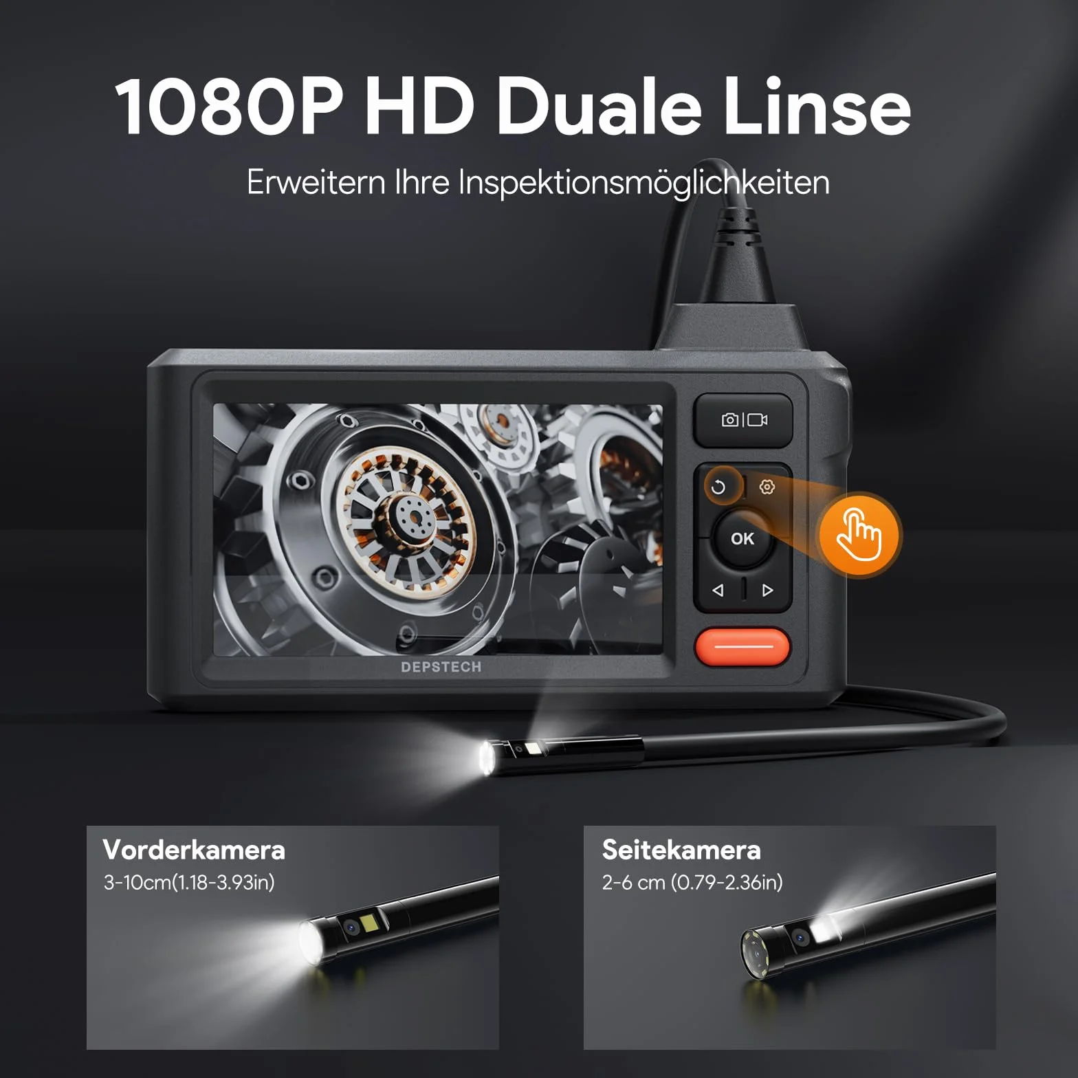 Kamera endoskopowa z oświetleniem, DEPSTECH 1080P, podwójny obiektyw 5,0 cali, ekran IPS, kamera inspekcyjna IP67 wodoodporna, 5m kamera wężowa, kamera przemysłowa, rurowa, kanałowa 5M