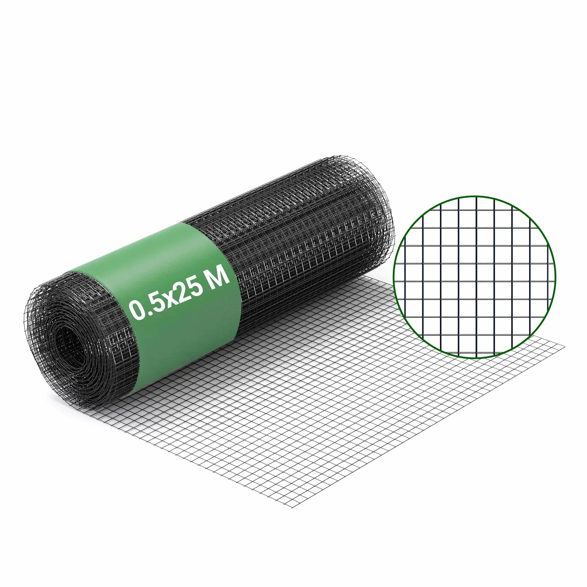 Wiltec Siatka ogrodzeniowa ocynkowana 0,5 x 25 m, czarna, stalowa siatka leśna na woliery i gryzonie, drut 1,42 mm, oczka 25 x 25 mm