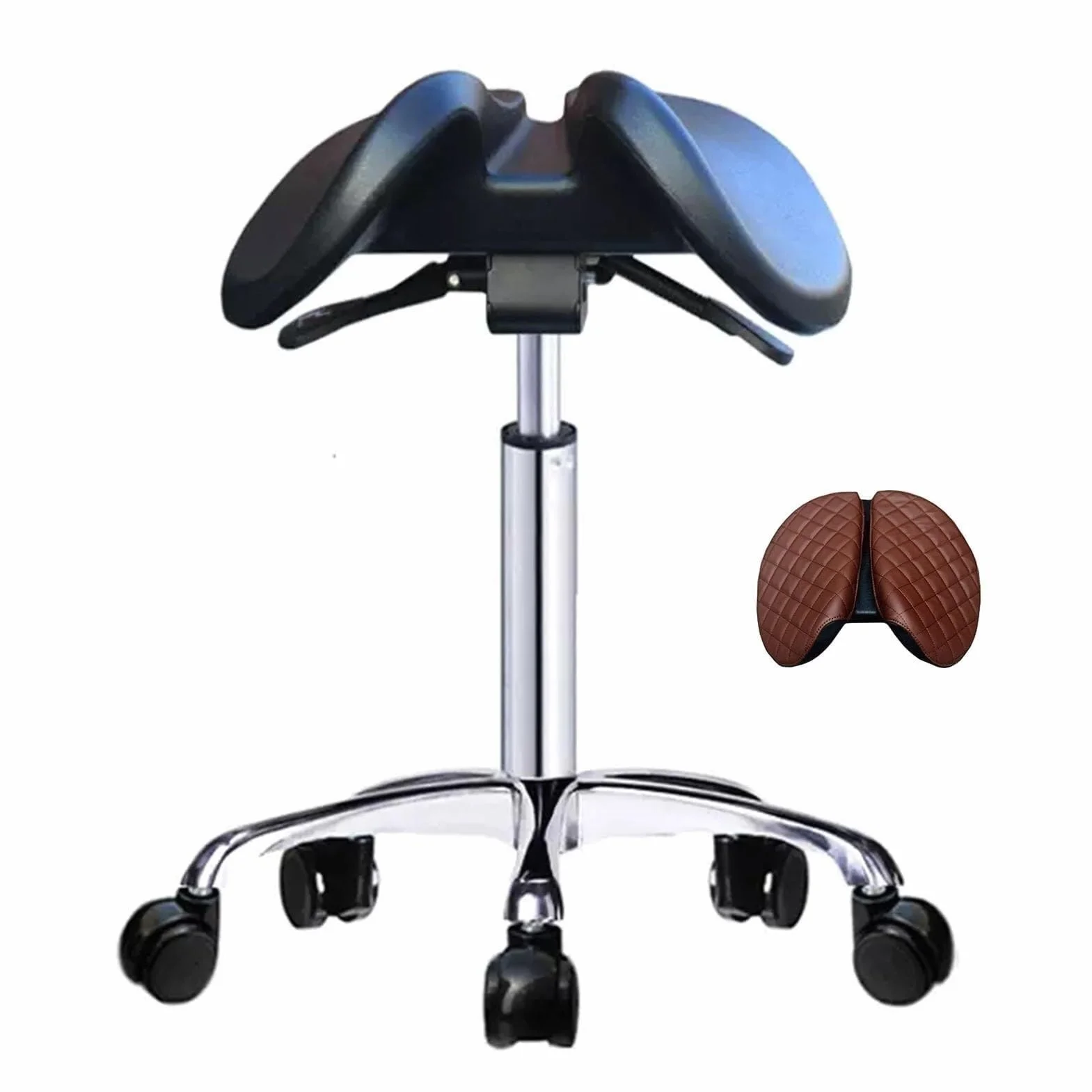 Ergonomiczne krzesło siodłowe z dzielonym stołkiem na kółkach 360° wysokość