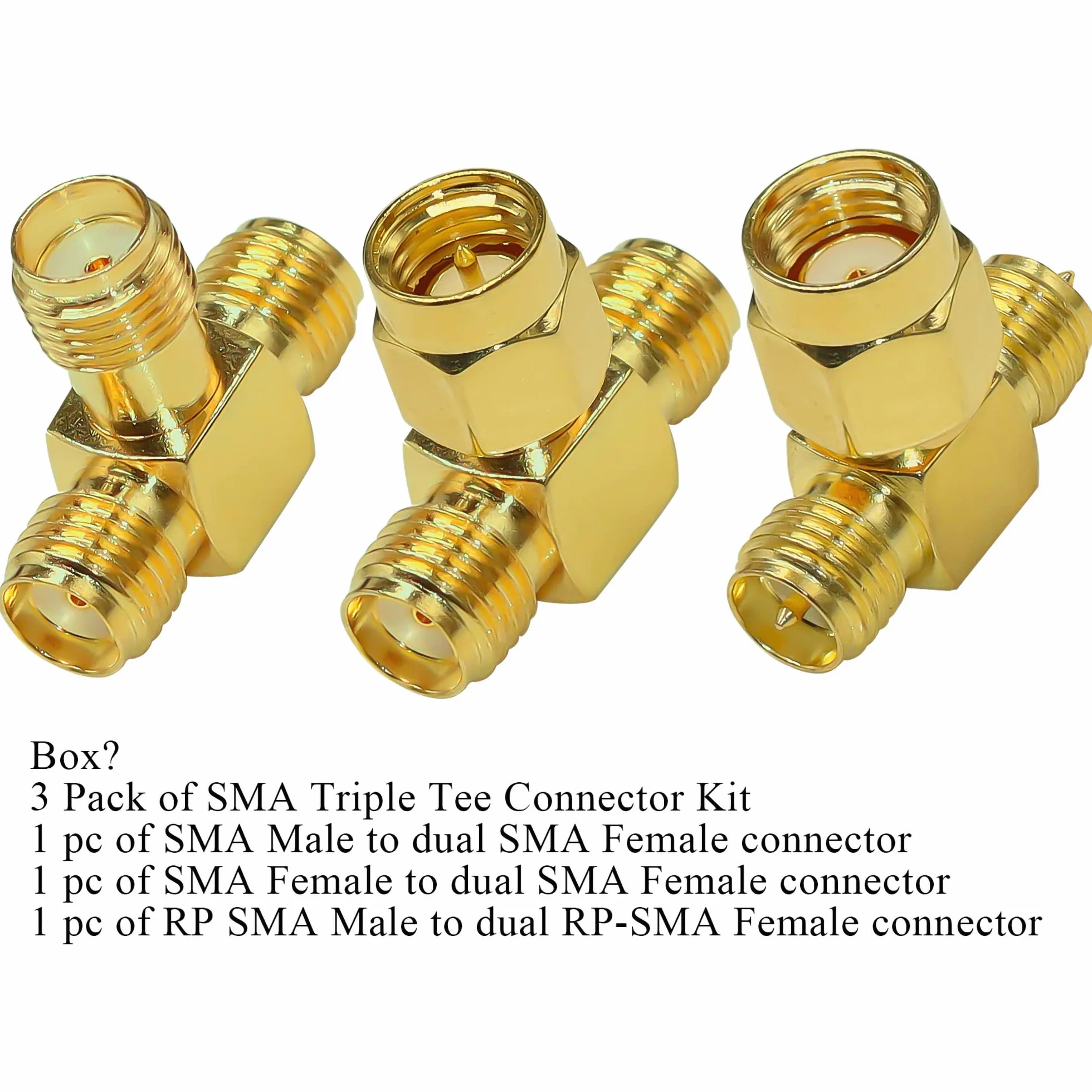 TUOLNK SMA Splitter Anschluss SMA/RP SMA Stecker auf Dual SMA/RP SMA Buchse HF Triple T Adapter SMA Anschluss mit umgekehrter Polarität 3 Wege Pack mit 3