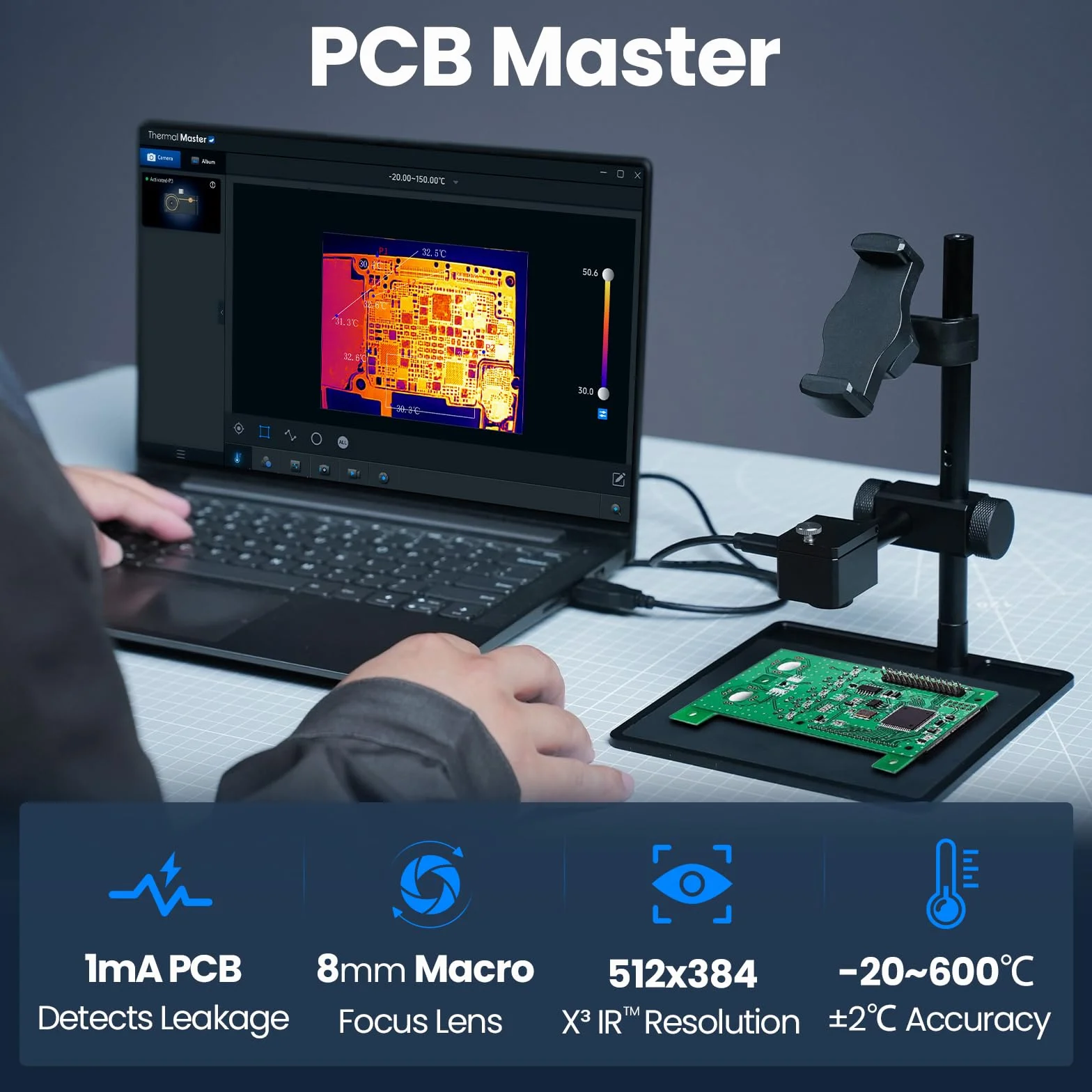 Kamera termowizyjna P3 do iPhone i Android kamera na podczerwień, regulowany obiektyw, super rozdzielczość IR 512 x 384, -20℃-600℃, kamera termowizyjna do kontroli PCB
