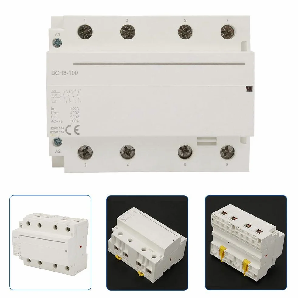 Stycznik prądu przemiennego 4P 4NC 100A 50/60Hz Stycznik prądu zmiennego do użytku domowego na szynę DIN Niskie zużycie energii (AC230V)