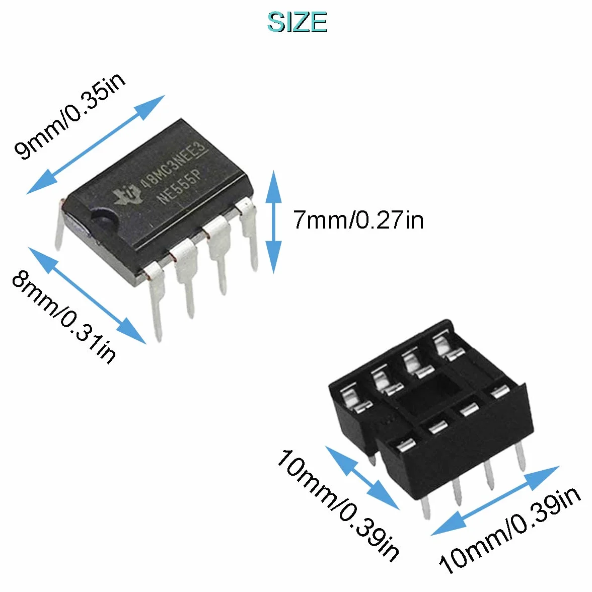 50 szt. NE555P precyzyjny timer pojedynczy NE555 timer IC NE555P generator impulsów pojedynczy dwubiegunowy DIP-8 + 50 szt. NE555 gniazdo