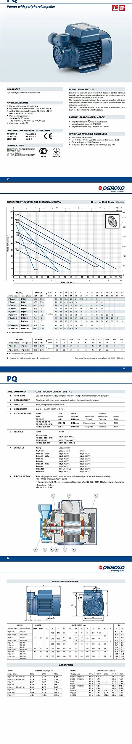 Elektropompa PQ Urządzenie peryferyjne PQm81-Bs 0,7Hp pompa Mosiądz 220V Woda Pedrollo
