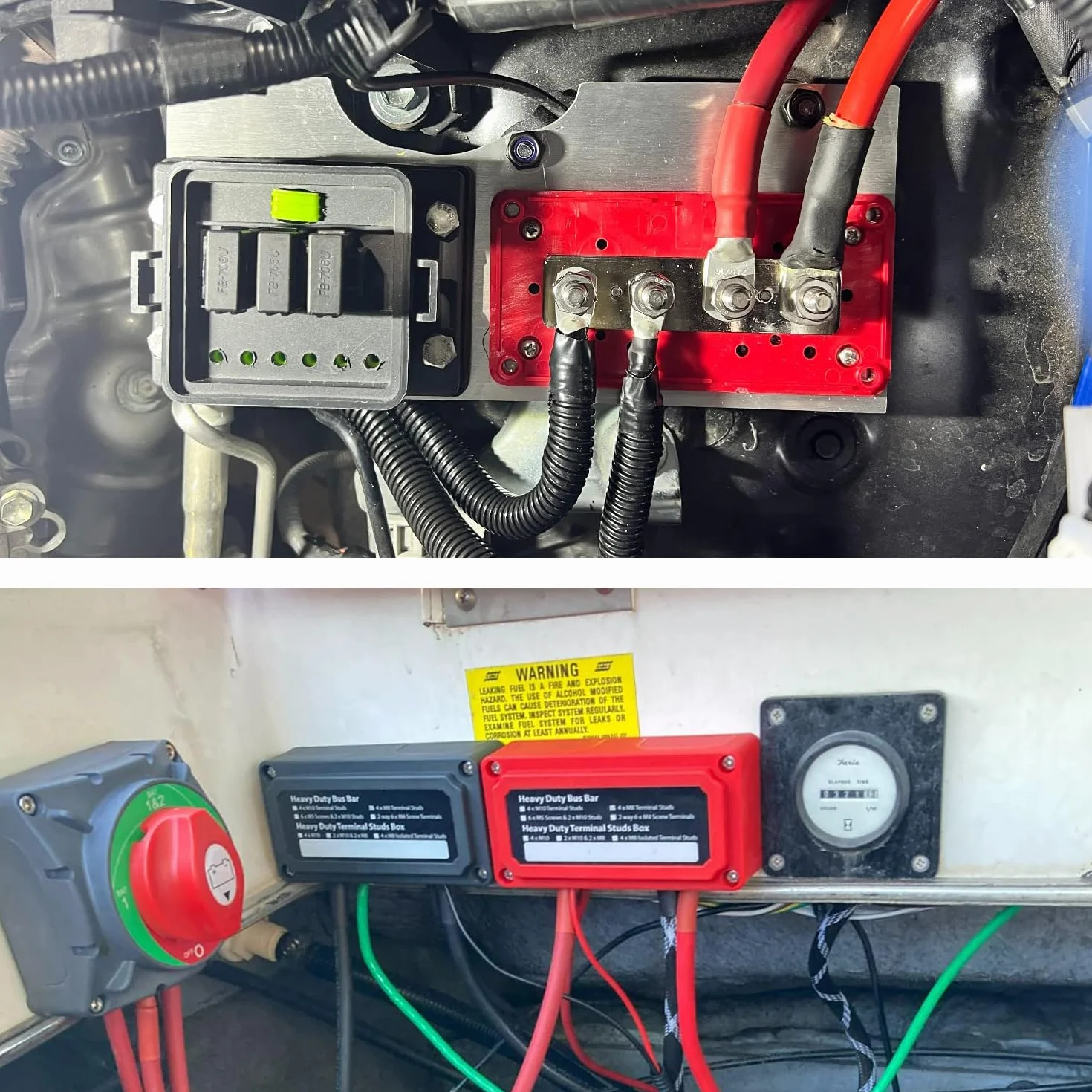 12 V DC Busbar 300A 48 V z 4 śrubami M8, blok rozdzielacza prądu, akumulator Heavy Duty Busbar do samochodu, morskiego, solarnego RV, czerwony, czarny, 2 opakowania