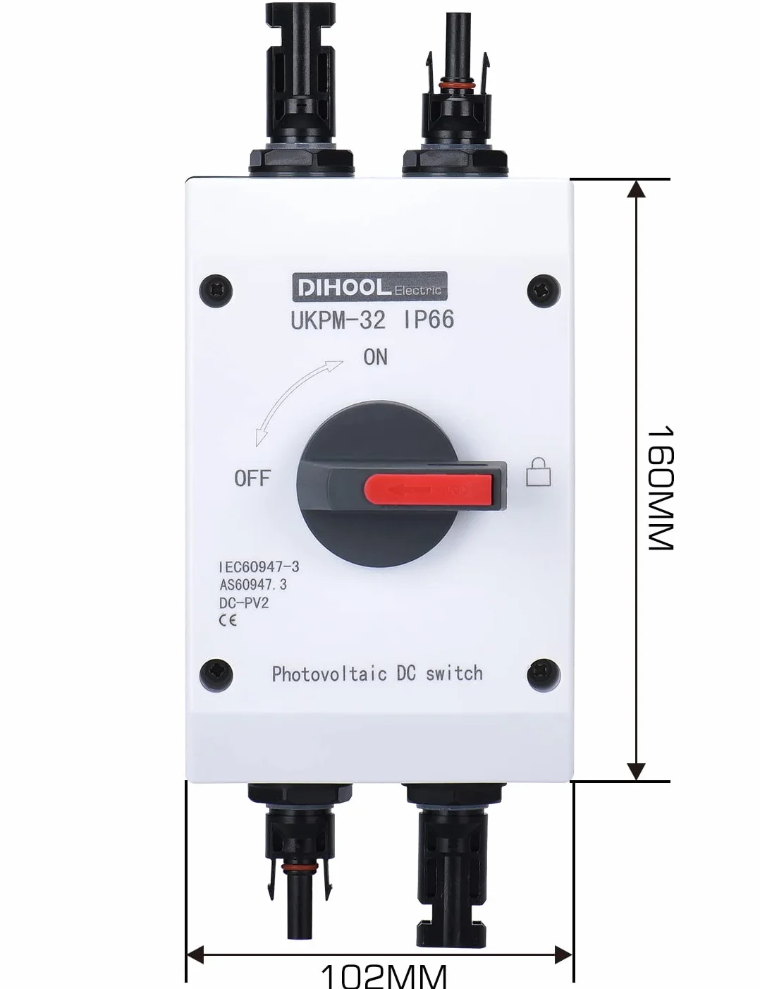 Odłącznik DC Wyłącznik IP65 Wodoodporna 32a 1200 V PV Combiner Box do systemu paneli słonecznych Układu słonecznego Panele słoneczne (32A IP66)