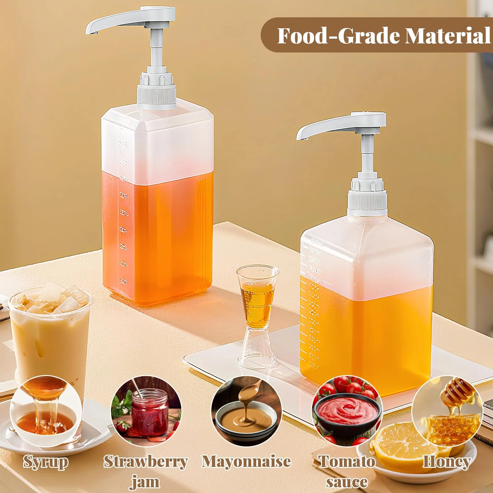 6 pompek dozujących do syropu, wielokrotnego użytku, z 6 wężami, dozownik syropu do pojemników 500 ml i 1000 ml, do napełnionych płynów, biała, czarna