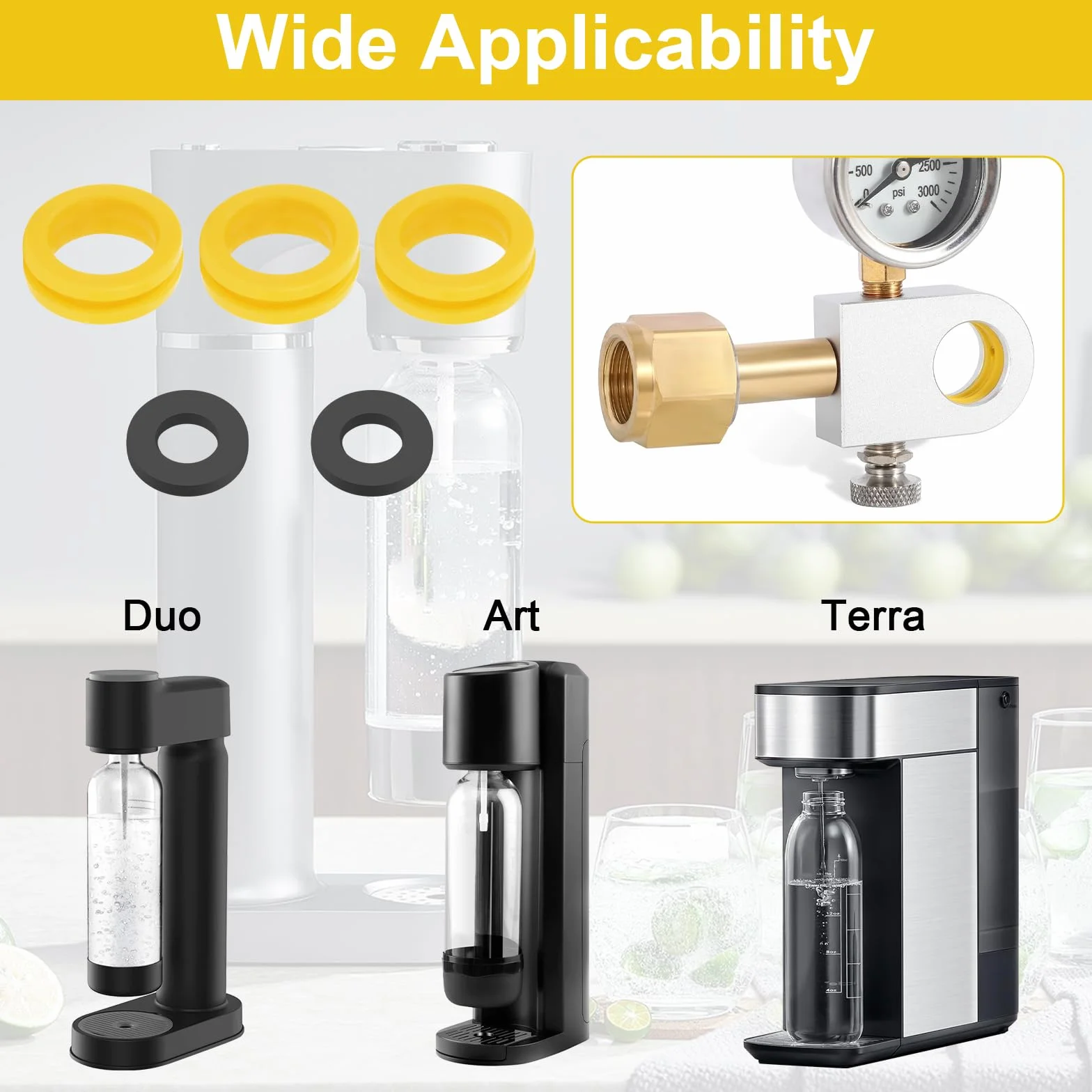 Sodastream 5 sztuk części zamienne, 1,9 x 1 x 0,3 cm / 3 x 2 x 1 cm, ogólna wymiana pierścienia O-ring, uszczelki zamienne (żółte i czarne), uszczelka