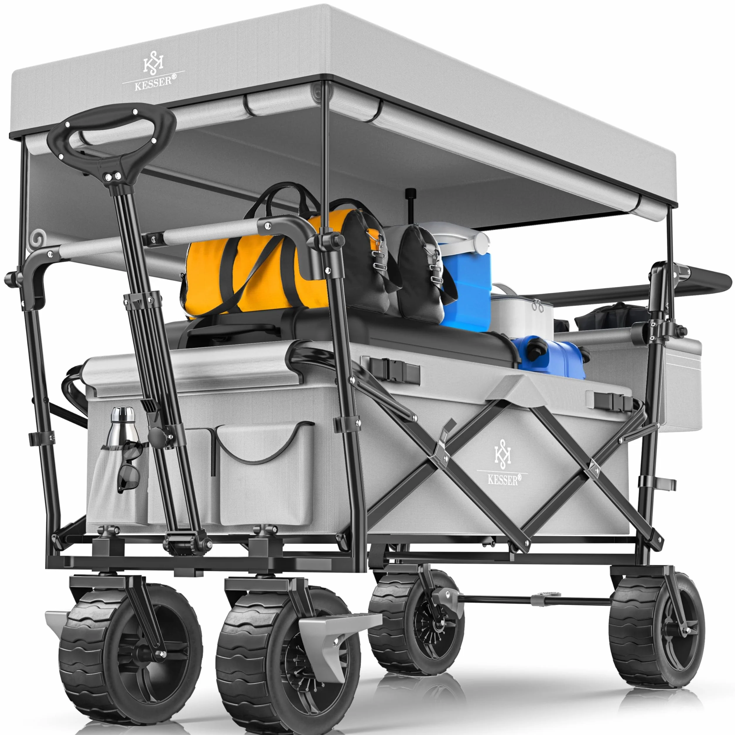 KESSER GT9000 Składany wózek transportowy z dachem, do 80 kg (w zestawie torba do noszenia) – szary