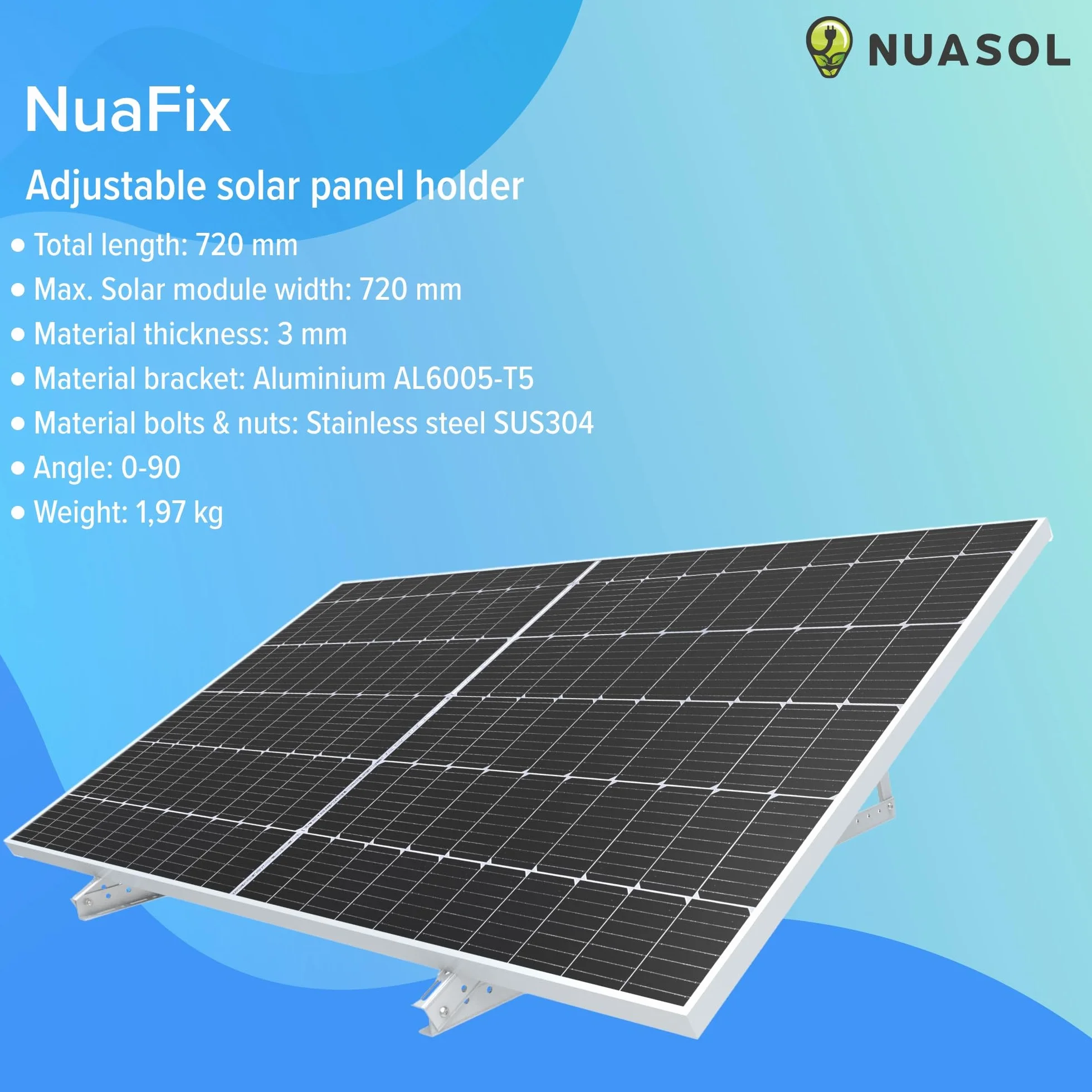 Uchwyt do paneli słonecznych PV 28 cali 72 cm zestaw 2 uchwytów aluminiowy regulowany 0-90°