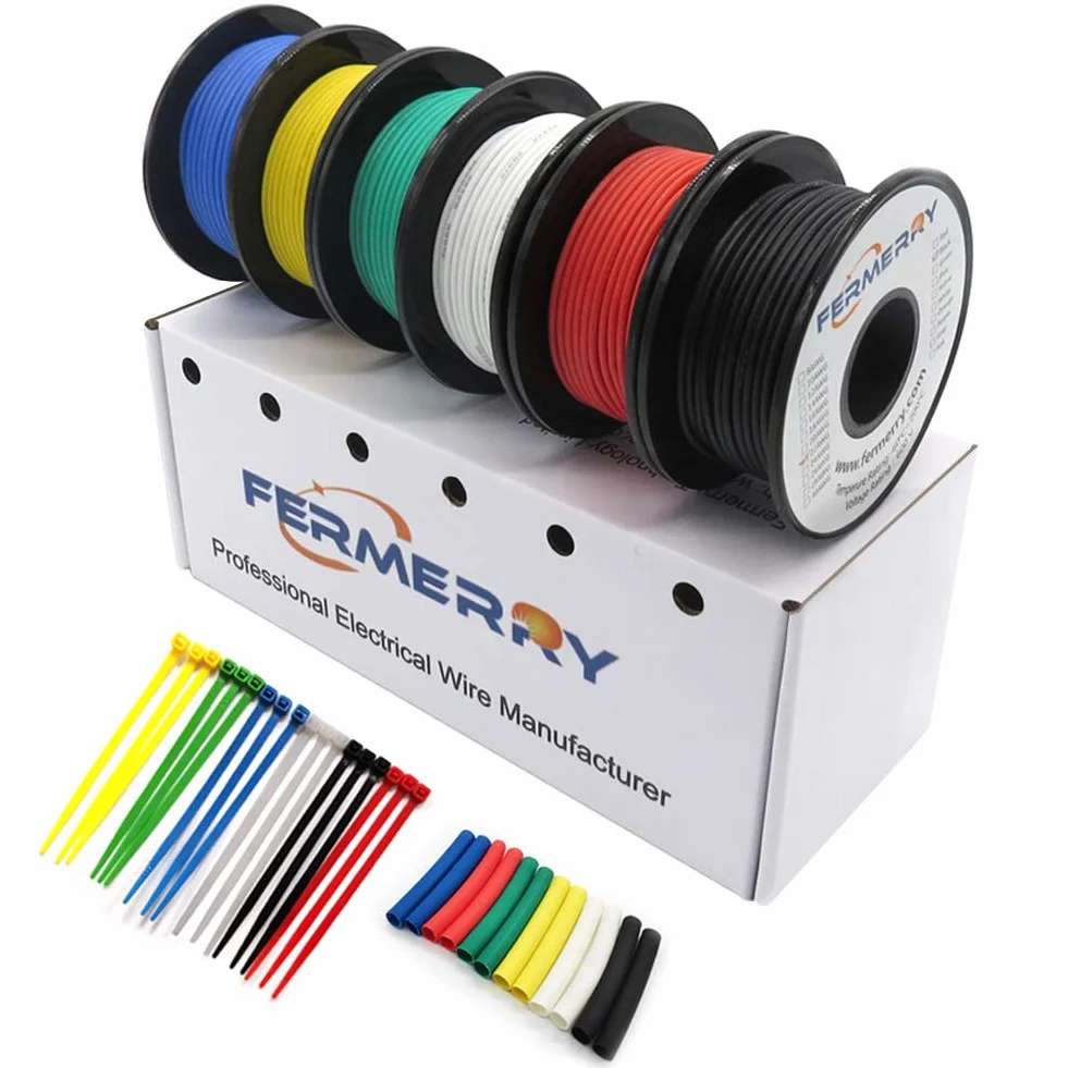 Fermerry 18 AWG linka cynowana miedź 0,75 mm² 25 stóp 6 kolorów elastyczne kable połączeniowe