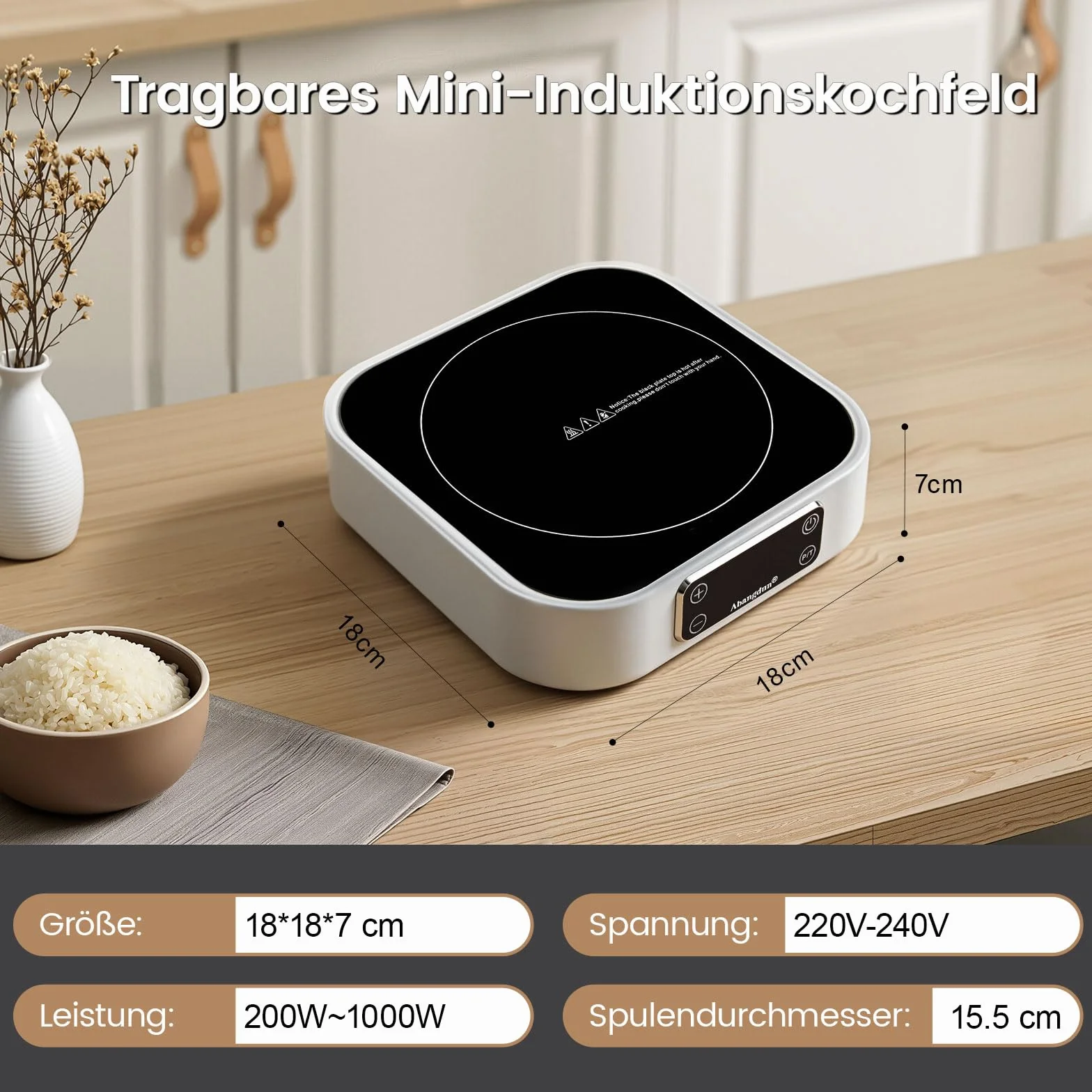 Płyta indukcyjna 1000 W 7 poziomów mocy AJ350 (18F) do przyczep kempingowych