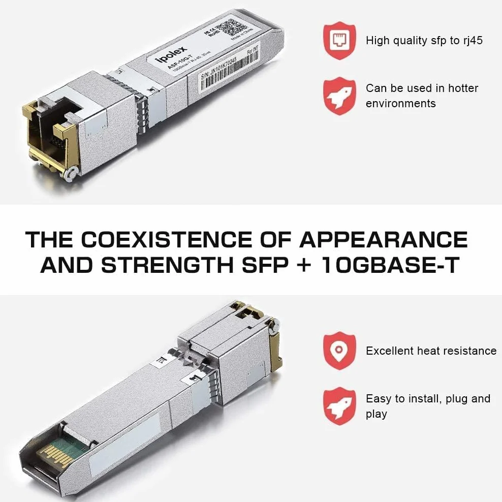 ipolex 10G RJ45 Copper SFP+ Transceiver 10GBase-T 30 m Mini-Gbic moduł kompatybilny z Ubiquiti UniFi UF-RJ45-10G Cisco SFP-10G-T-S Mikrotik S+RJ10 Netgear