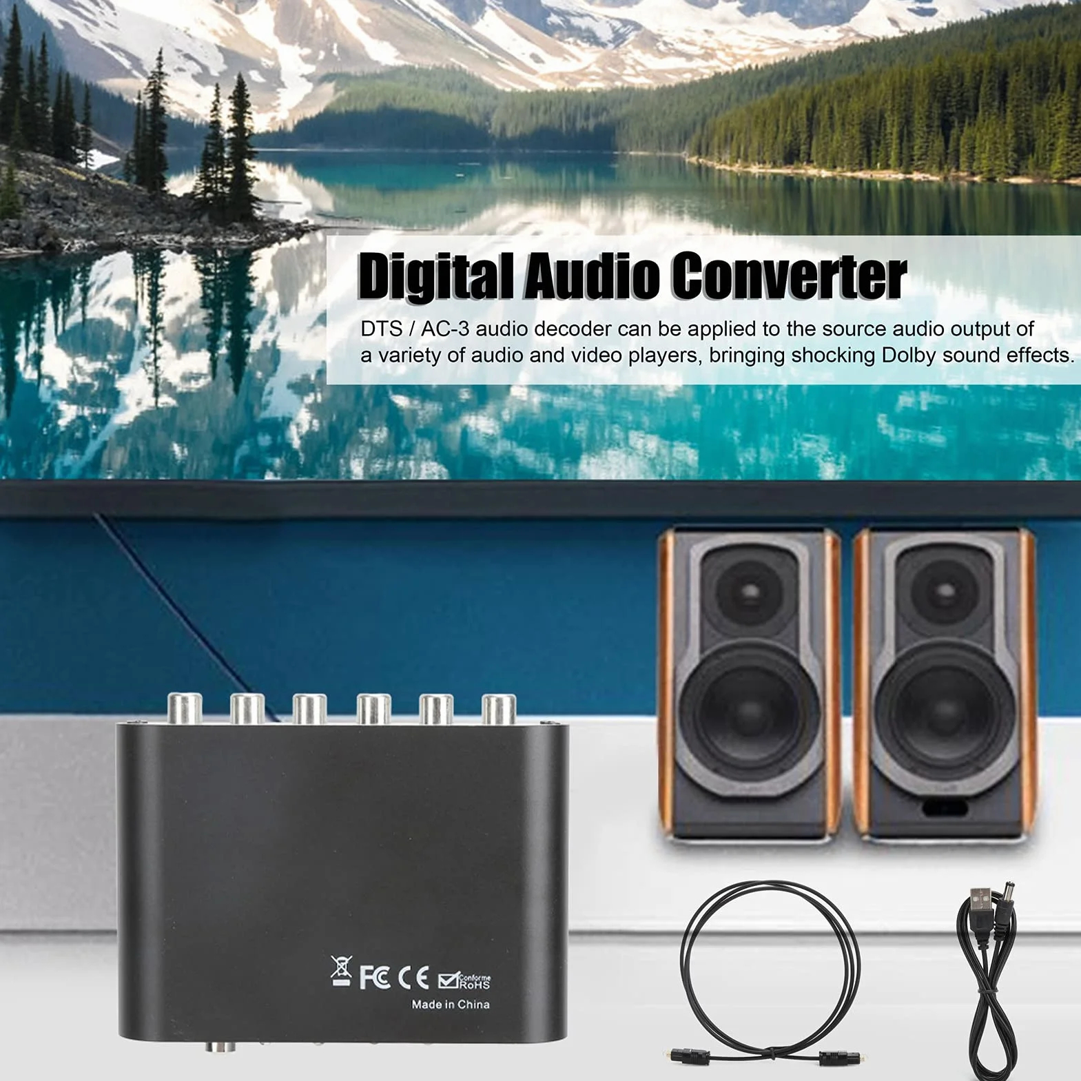 Dekoder Audio Cyfrowy 5.1-kanałowy Konwerter DTS Dolby AC-3 Optyczny Koncentryczny na Analogowy