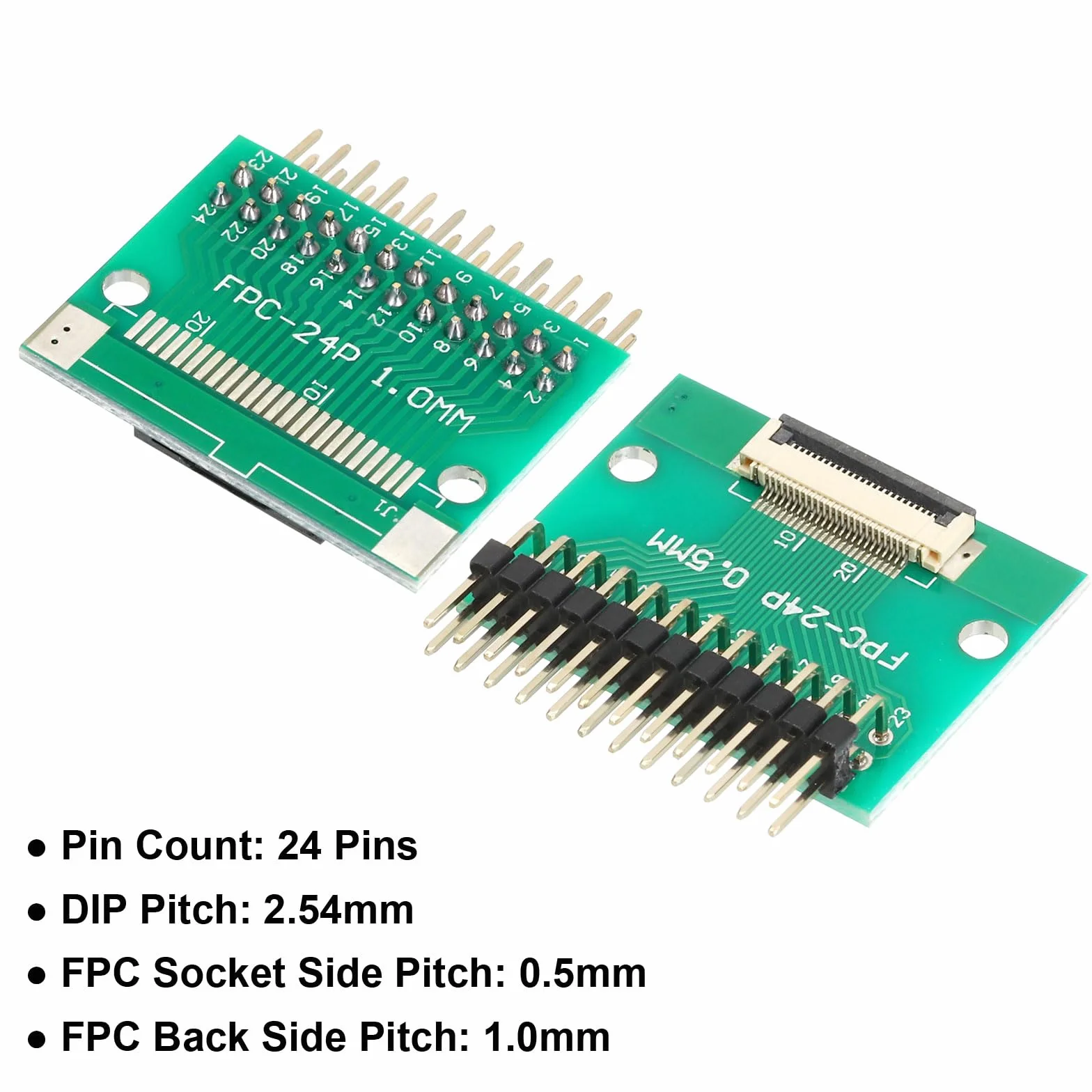 QUARKZMAN 2 sztuki FFC FPC Connector Board 24-pinowe gniazdo 0,5 mm na 2,54 mm dwurzędowy prostokątny adapter listwy pinowej, płyta konwertera PCB do telewizorów DVD, aparatów cyfrowych/laptopów