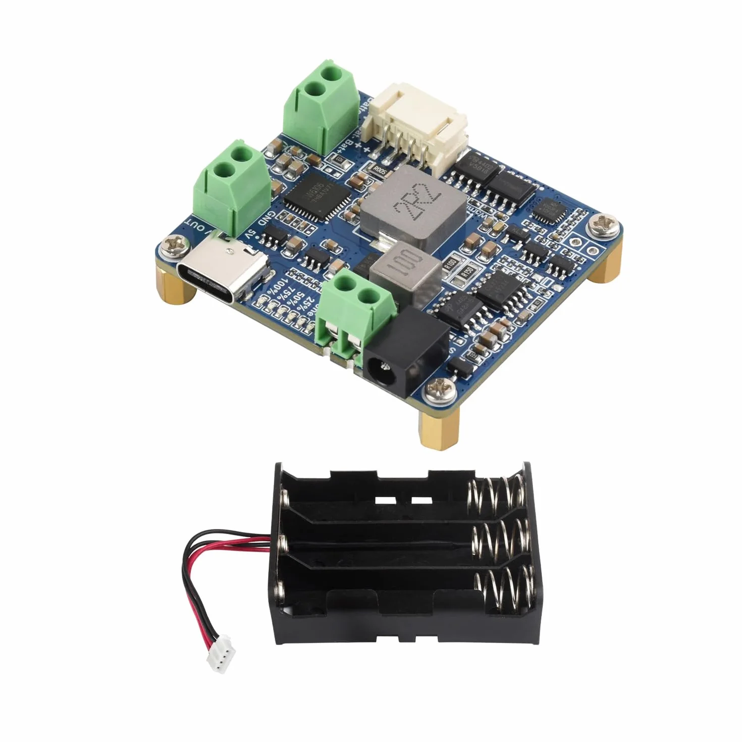 Waveshare Solar Power Manager Module (D), Support 6V~24V Solar Panel & Type-C Power Adapter, 5V/3A Output, Solar Controller USB, MPPT Solar Charger, with batt Holder (batt are Not Included)