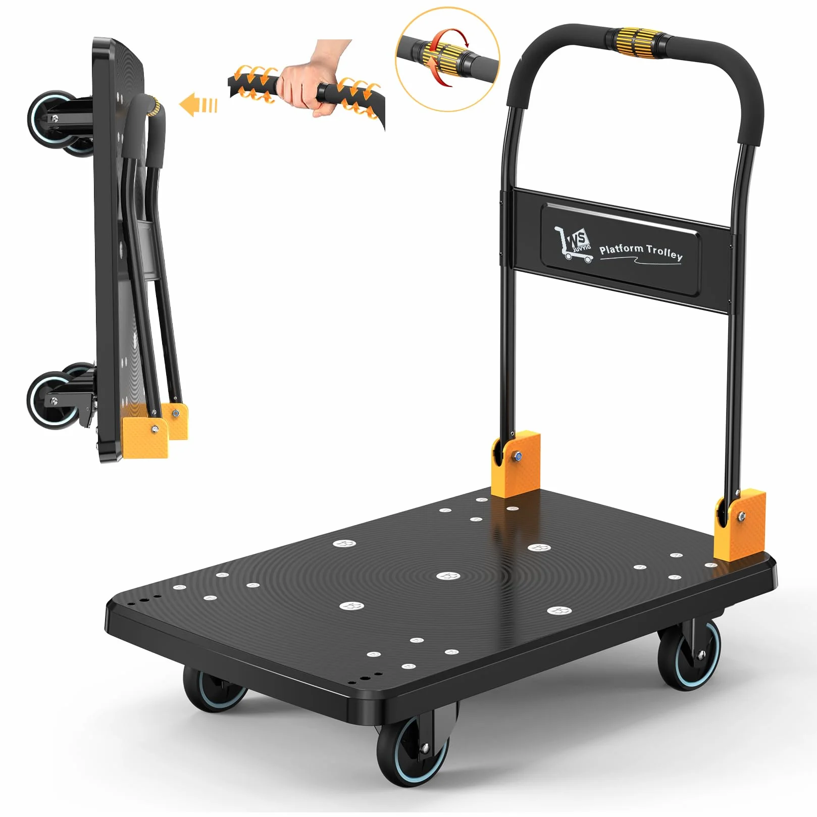 N&S Juvyig Wózek transportowy składany 200 kg platformowy cichy żółty mały