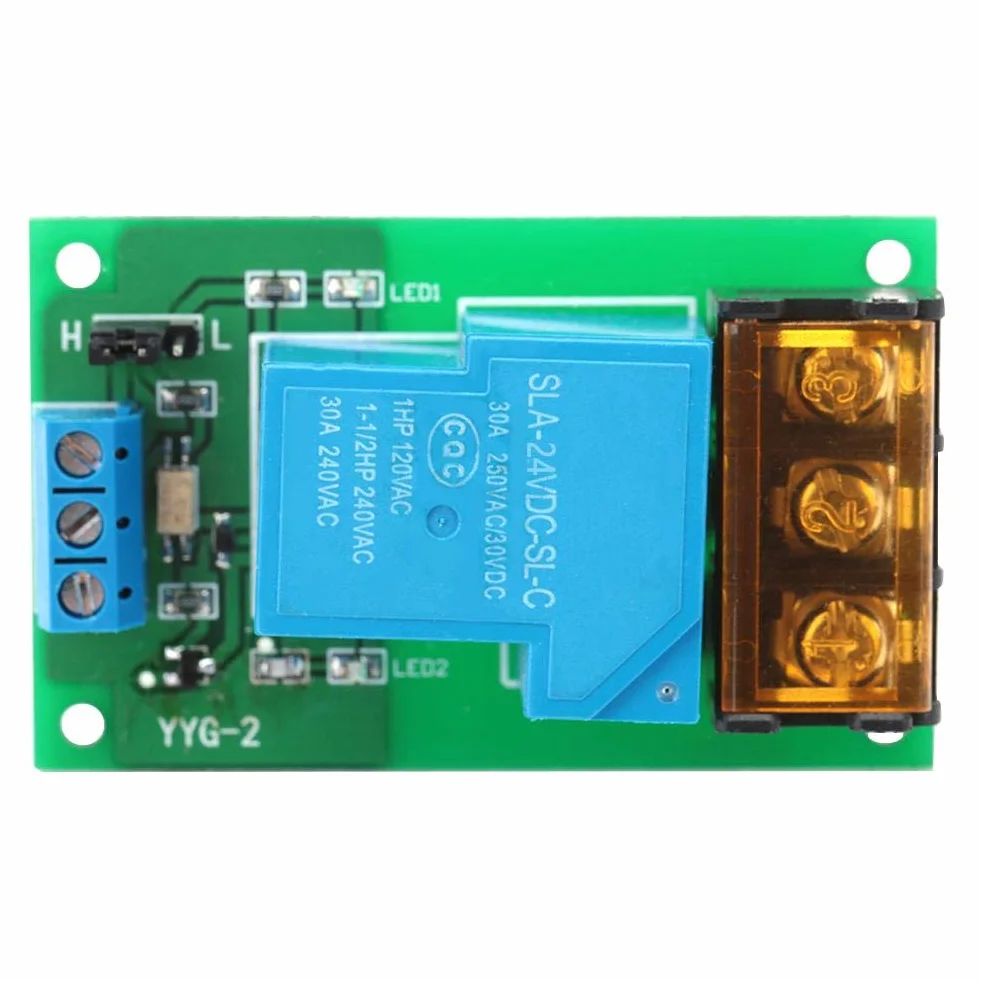 Relaismodul 1-Kanal-Relais-Leistungsschaltermodul mit Optokoppler-Einweg-Auslöserelais-Erweiterungskarte 30A YYG-2(24VDC)
