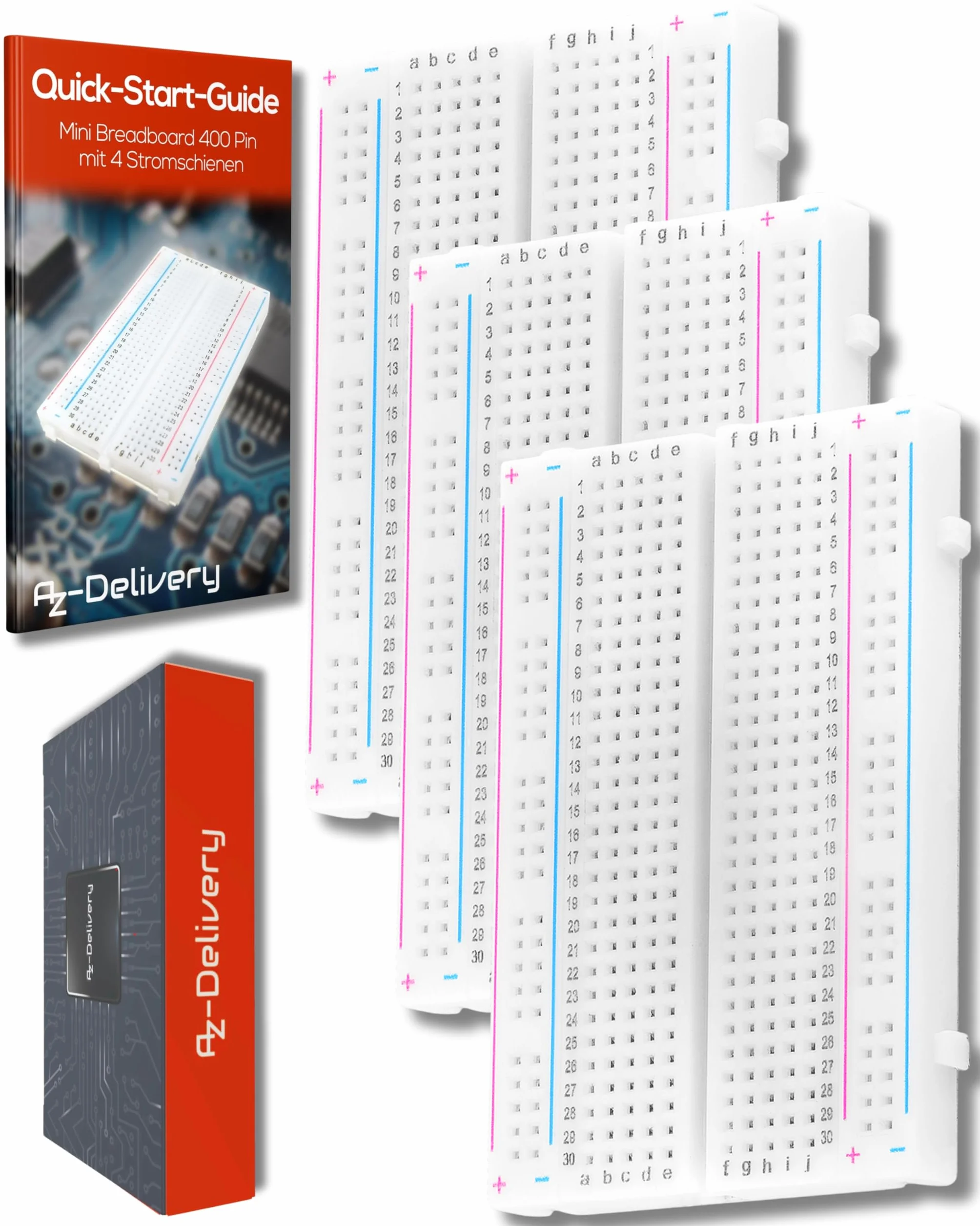 AZDelivery 3 x Mini Breadboard 400 Pin z 4 Busbars dla Arduino i Raspberry Pi