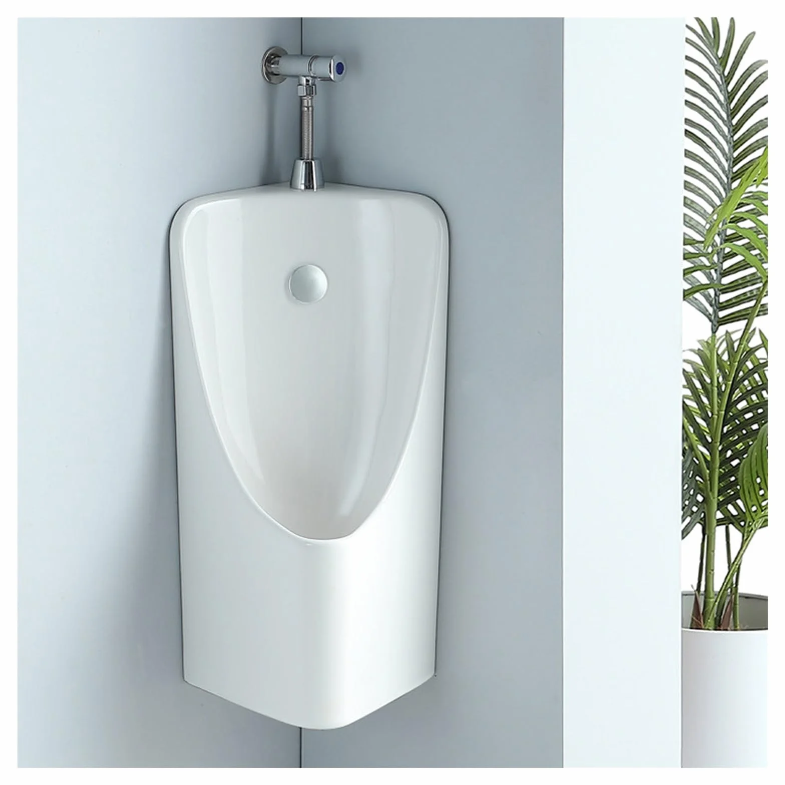 Ceramiczny pisuar ścienny Pisuary Narożne Do Toalet, Pisuar Narożny Męski Naścienny, Pisuar Ceramiczny 59 Cm, Pisuar Garażowy Z Zaworem Spłukującym, Bryzgoszczelny(White,Wall Drainage)