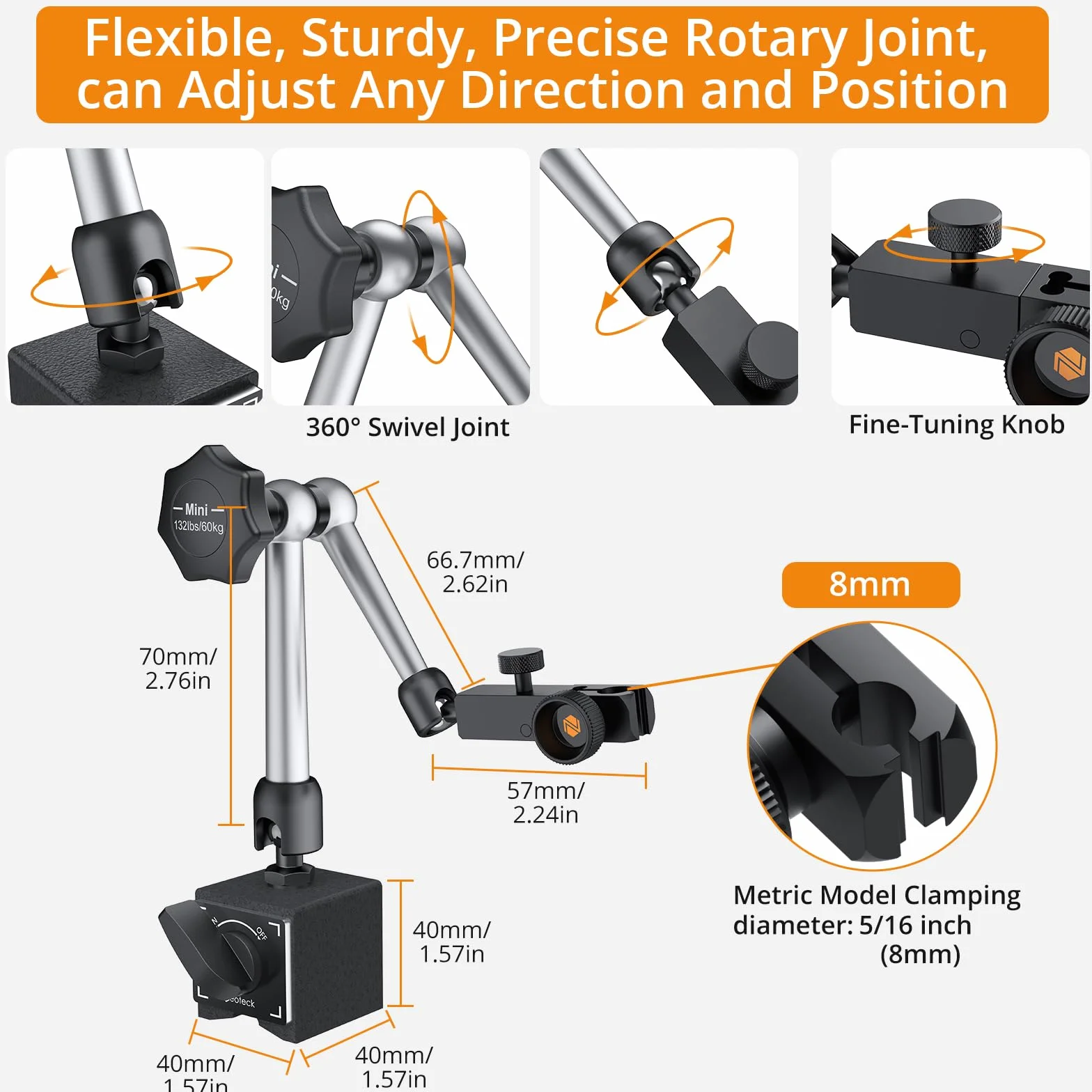 Neoteck 0-25,4 mm cyfrowy wskaźnik z 132 lbs/60 kg wsparcie resetuje podstawa magnetyczna zestaw cyfrowych wskaźników tarczy 0-1 cal/25,4 mm z konwersją calów/metrów