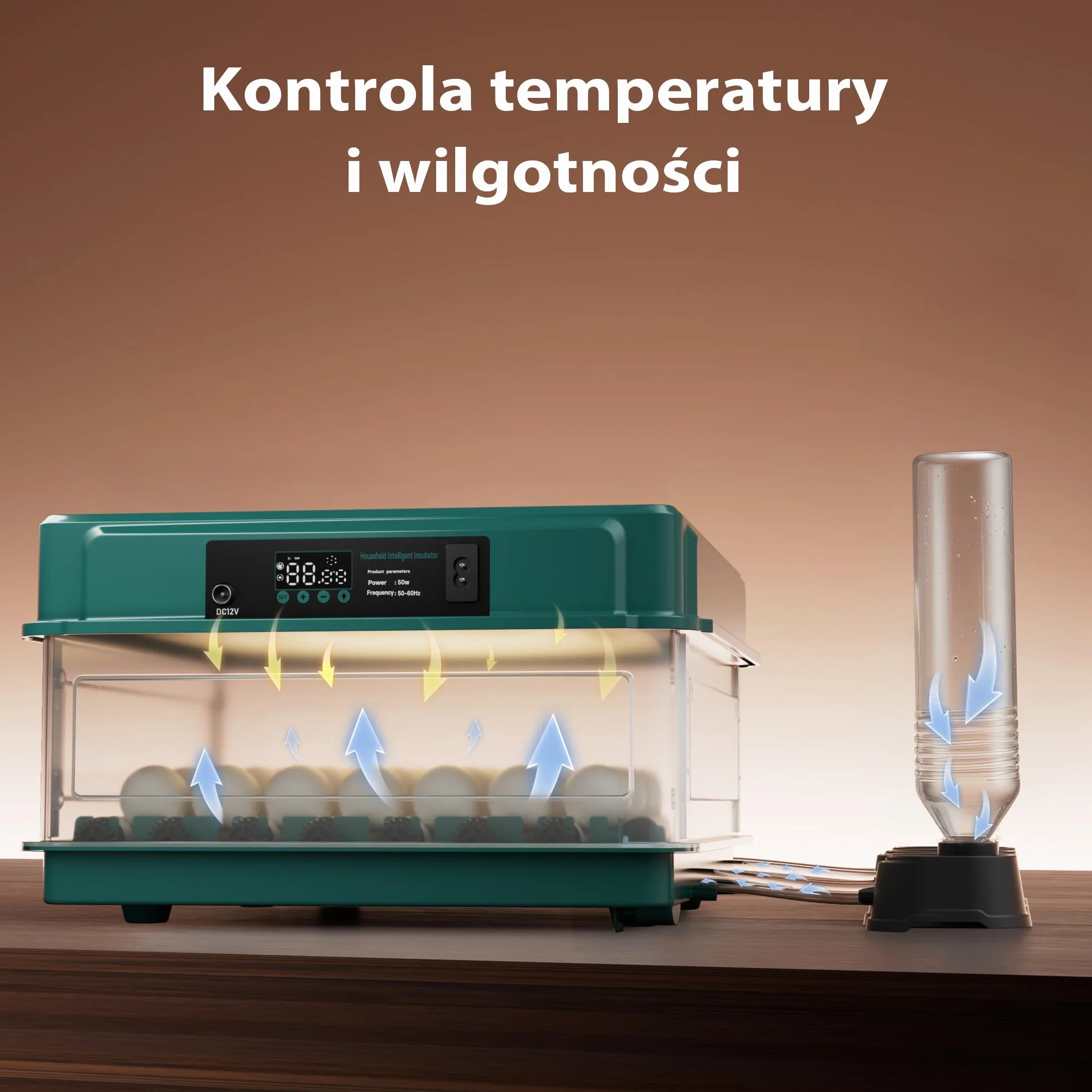 Fudajo Automatyczny inkubator na 48 jaj o mocy 80 W, wylęgarka z regulacją temperatury i wilgotności, wentylatorem obracaniem jajek