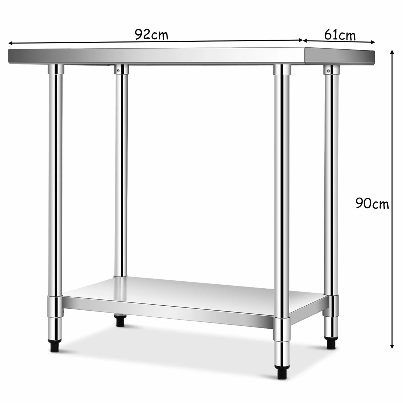 COSTWAY Stół Kuchenny Ze Stali Nierdzewnej Z Półką o Regulowanej Wysokości, Roboczy, Gastronomiczny, Przygotowawczy Z Półblatem (92 x 61 x 90 cm)