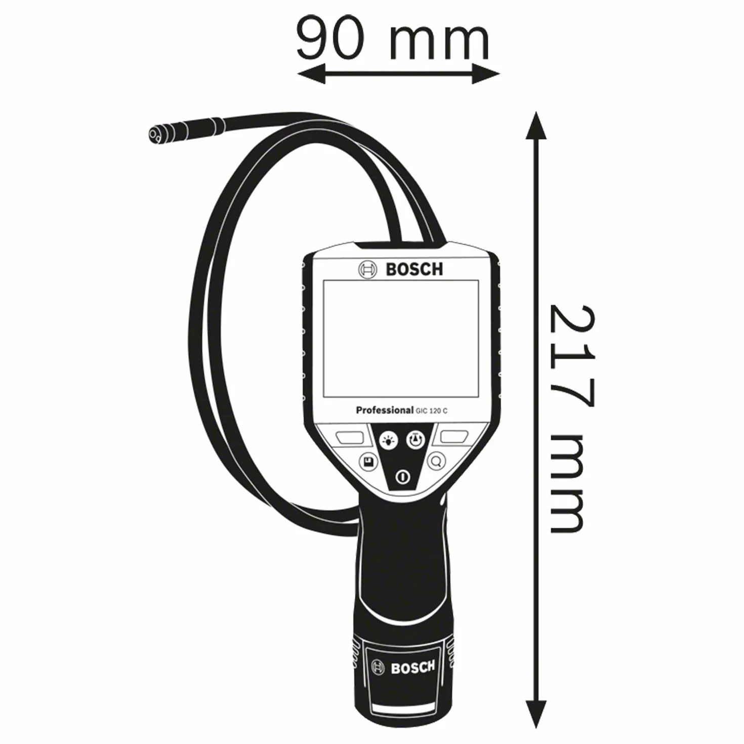 Bosch Professional Kamera inspekcyjna GIC 120 C (długość przewodu: 120 cm, wyświetlacz: 3,5"’, 4 baterie AA, opakowanie kartonowe)