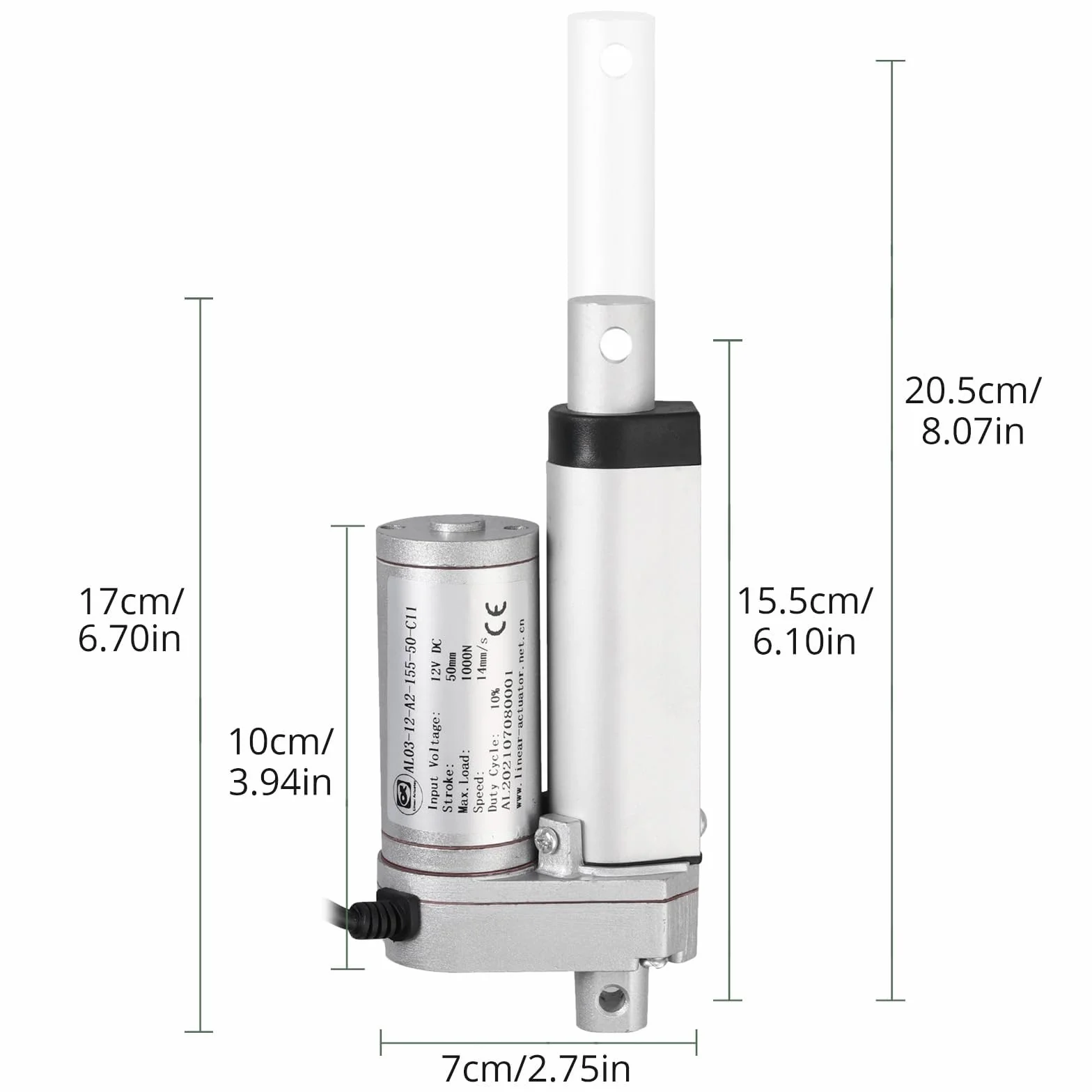EYPINS 1000N 50 mm napęd liniowy DC 12 V IP54 ze stopu aluminium trawnik elektryczny sterowanie ruchem meble liniowe pchanie pociągnięcie 14 mm/s do łóżka elektrycznego sofy fotel