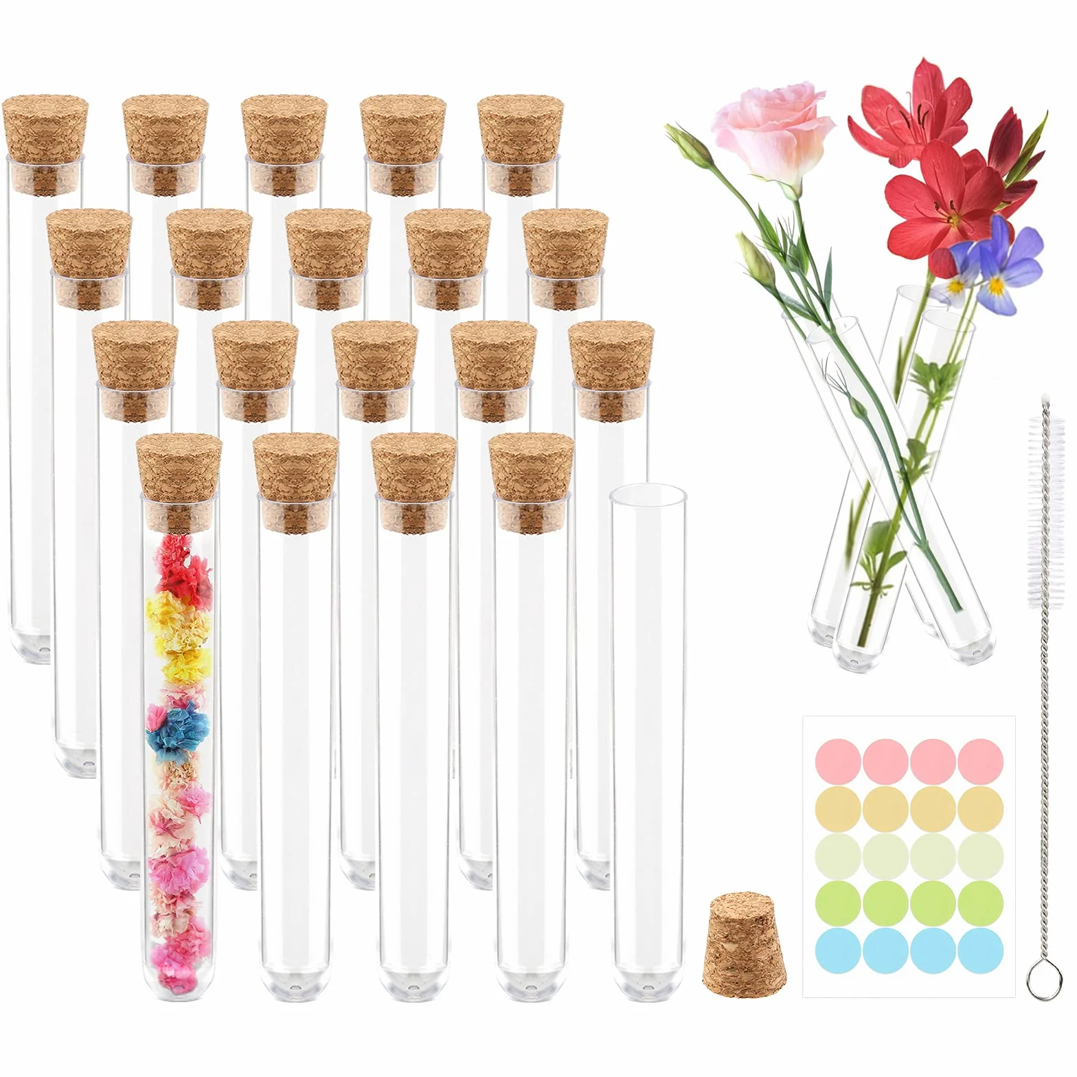 20 Sztuk Probówki z korkiem 10ml, Plastikowe Probówki do Kwiatów, Jako Prezent Dla Gości, Na Wesele, Jako Dekoracja, Sól Do Kąpieli, Rękodzieło, Słodycze