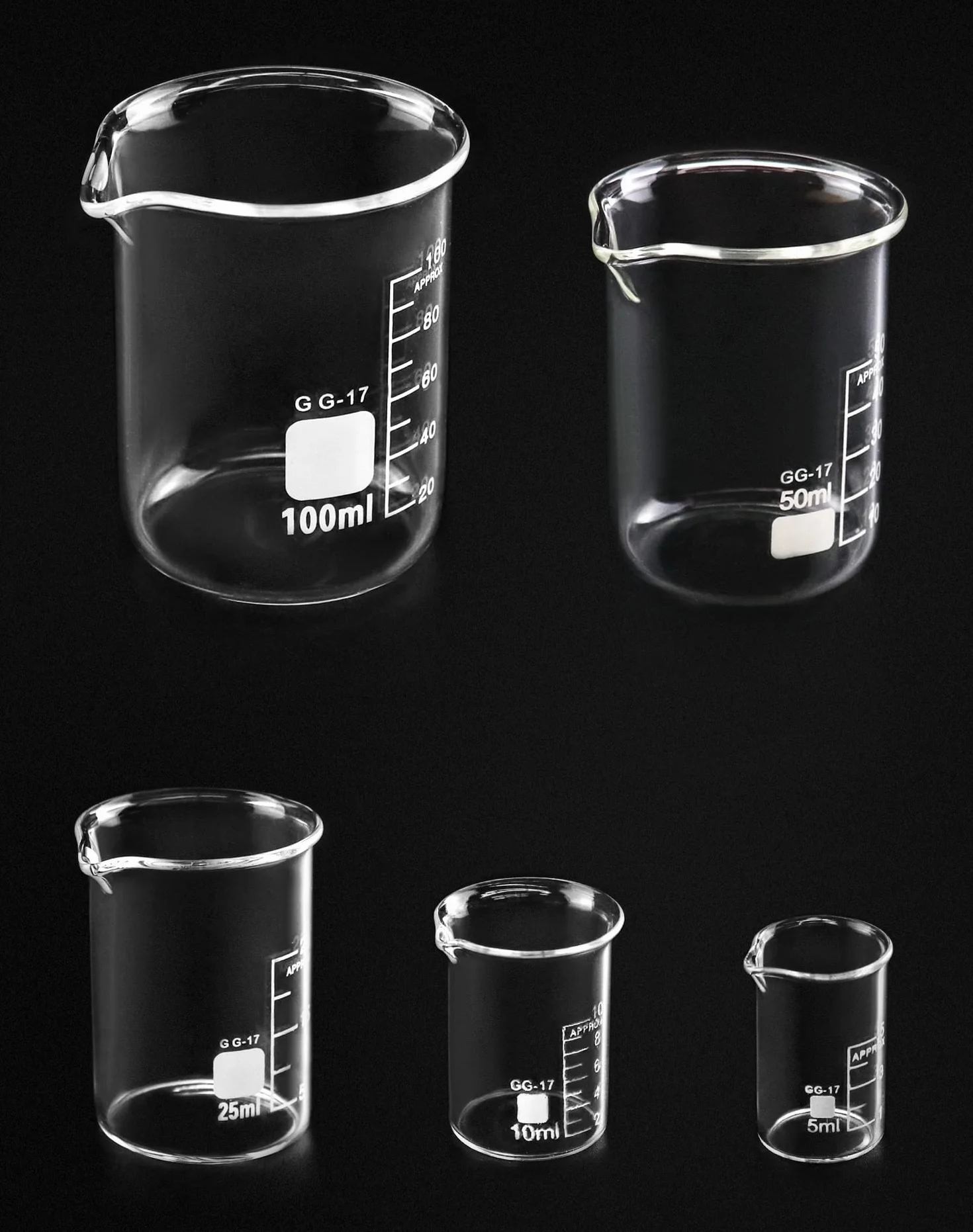 QWORK Zlewka szklana 5 ml 10 ml 25 ml 50 ml 100 ml Zestaw do laboratorium