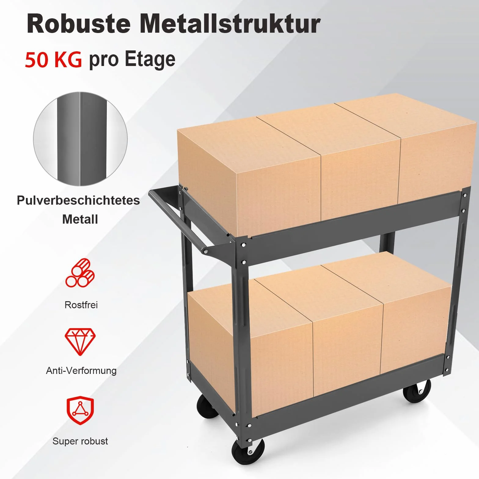 COSTWAY Wózek warsztatowy 2-kondygnacyjny metalowy 100 kg 85x41x79 cm Czarny