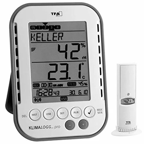 Profesjonalny klimatyzator Klimalogg Pro TFA 30.3039 z nadajnikiem radiowym 30.3180 (biały)