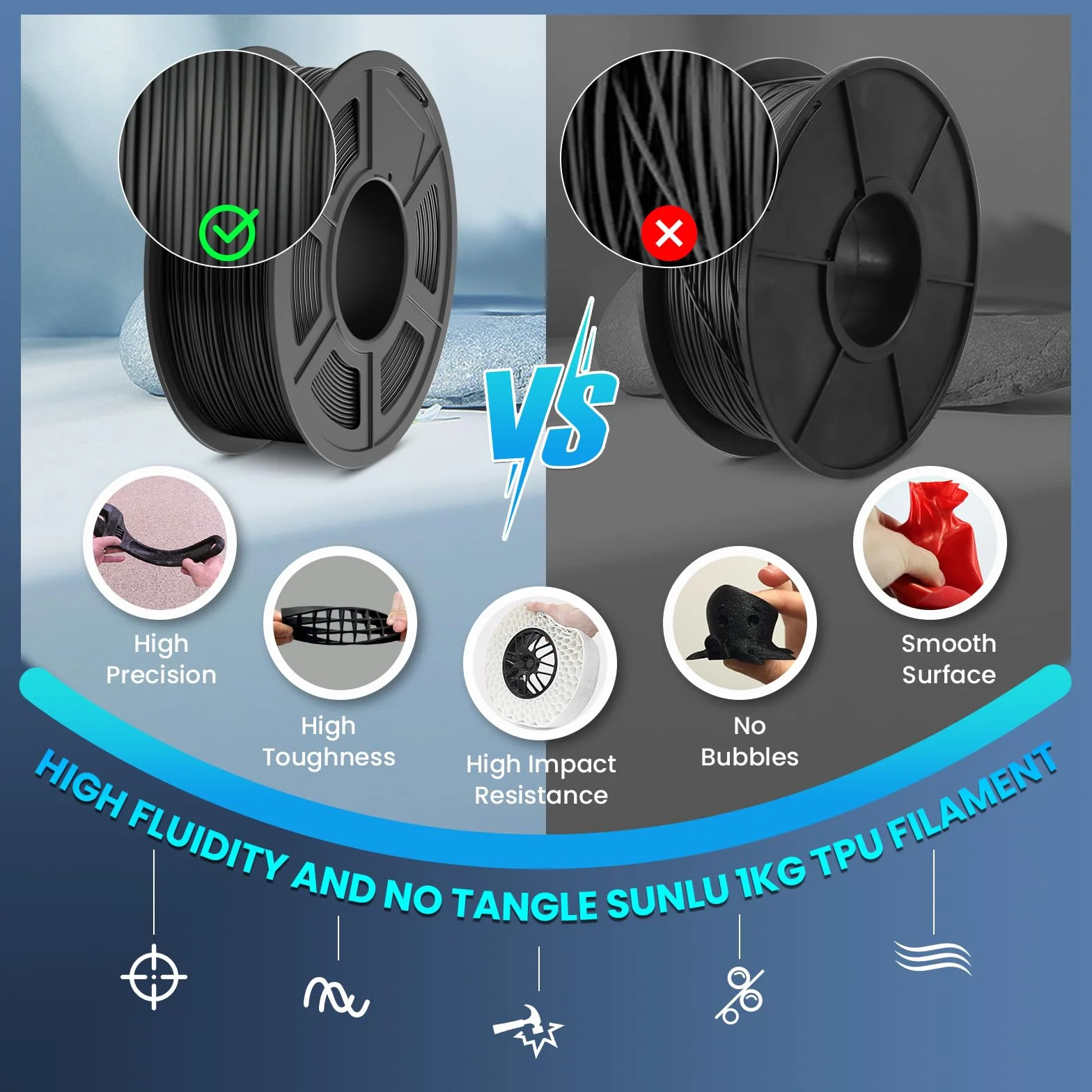 SUNLU TPU 3D Printer Filament 1,75mm 95A 1KG elastyczny dokładność wymiarowa +/- 0,03 mm Zielony