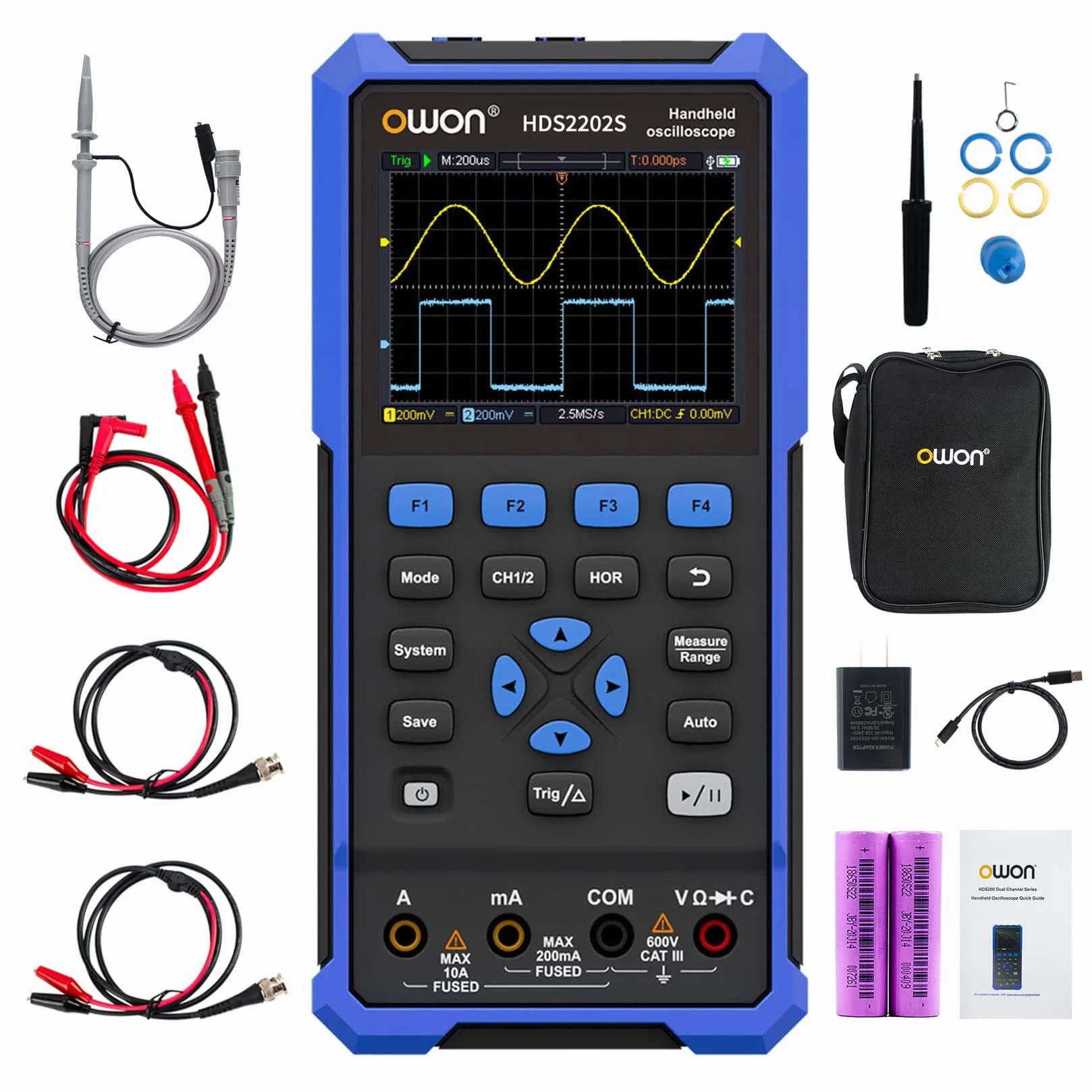 OWON HDS2202S 3 w 1 ręczny oscyloskop 200 MHz 2-kanałowy multimetr cyfrowy 20000