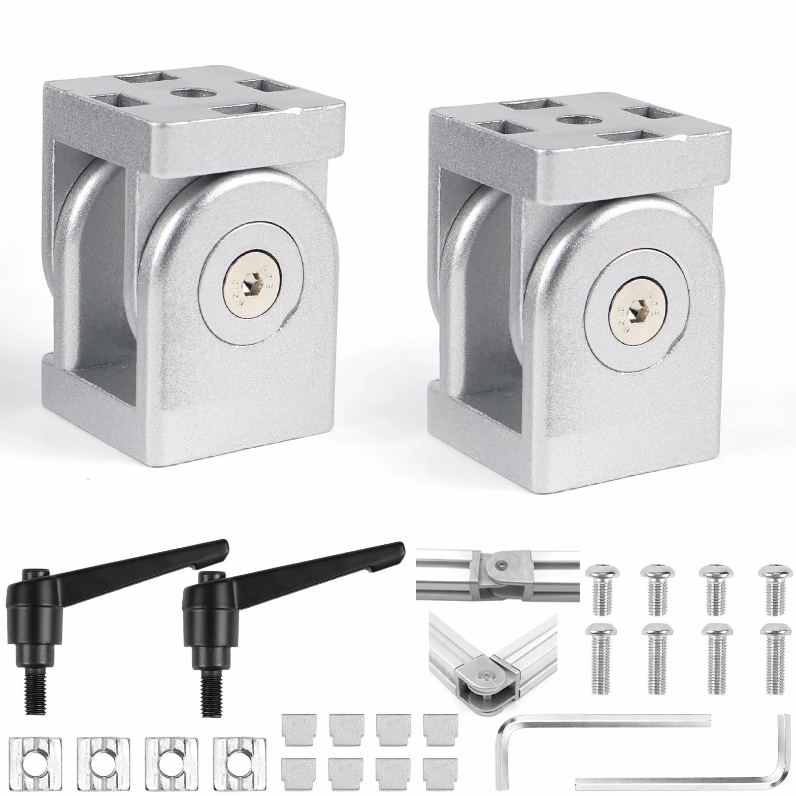 Profil aluminiowy, złącze przegubowe z dźwignią zaciskową, przegub, profil aluminiowy 40 x 40, rowek, 8 regulowanych łączników kątowych, elastyczny zawias, zakres obrotu 180°, ze stopu cynku, do
