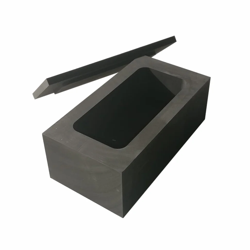 Grafitowe formy do topienia uszlachetniania metalu z pokrywką, wymiary zewnętrzne/150 mm x 90 mm x 40 mm