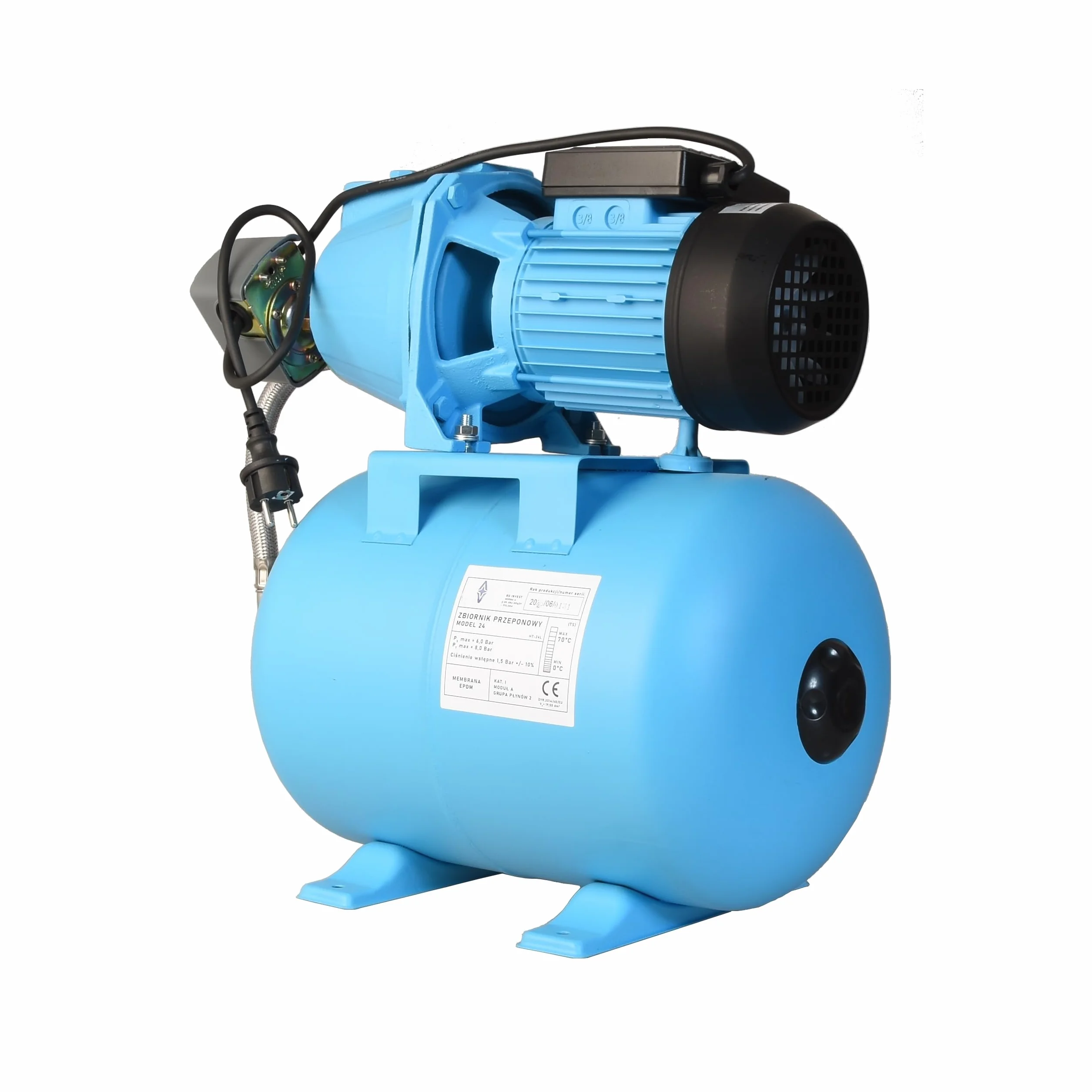 Hydrofor do Wody 24L ZESTAW HYDROFOROWY Pompa Hydroforowa SET 100S (750 W, 3000 l/h, max. podnoszenie 42 m) Zbiornik Przeponowy 24 Litry Osprzęt MOCNY WYDAJNY KOMPLETNY